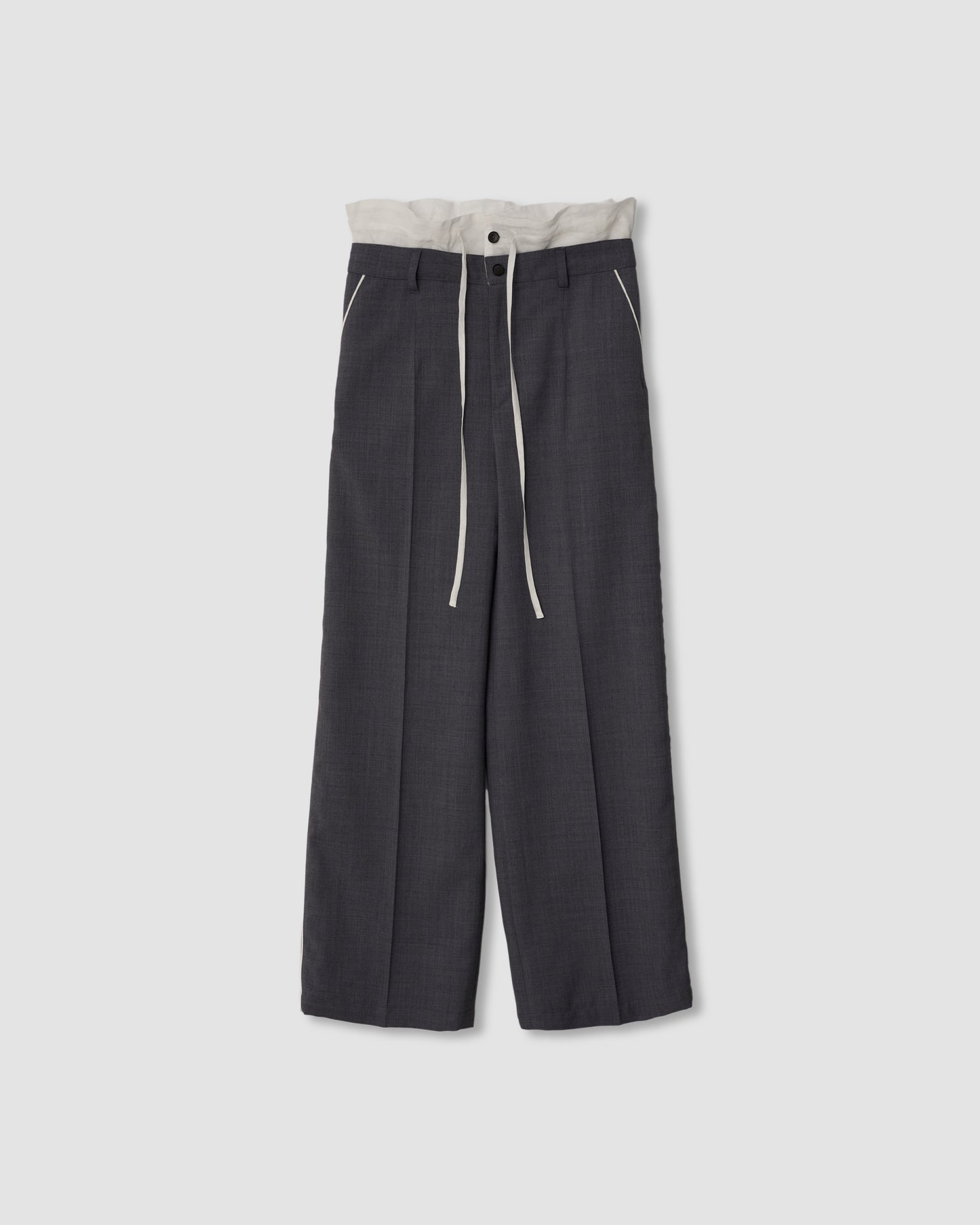 POLYESTER WOOL TROPICAL PIPING PAJAMA PANTS - GRAY