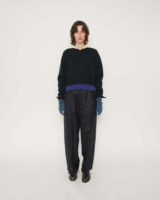 5G LAYERED V NECK SWEATER - NAVY
