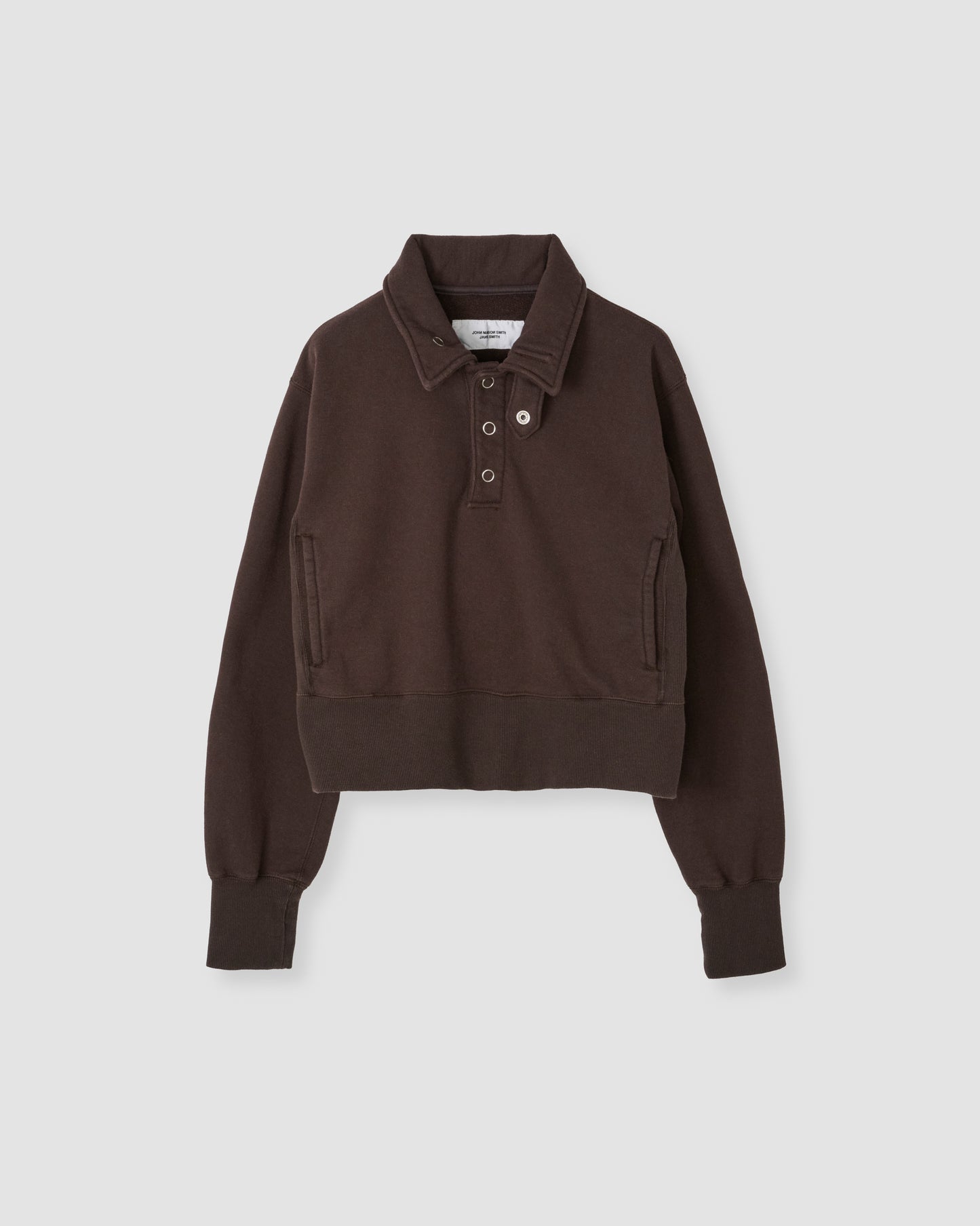 FROSTING COTTON FLEECE SNAP COLLAR PULLOVER - BROWN