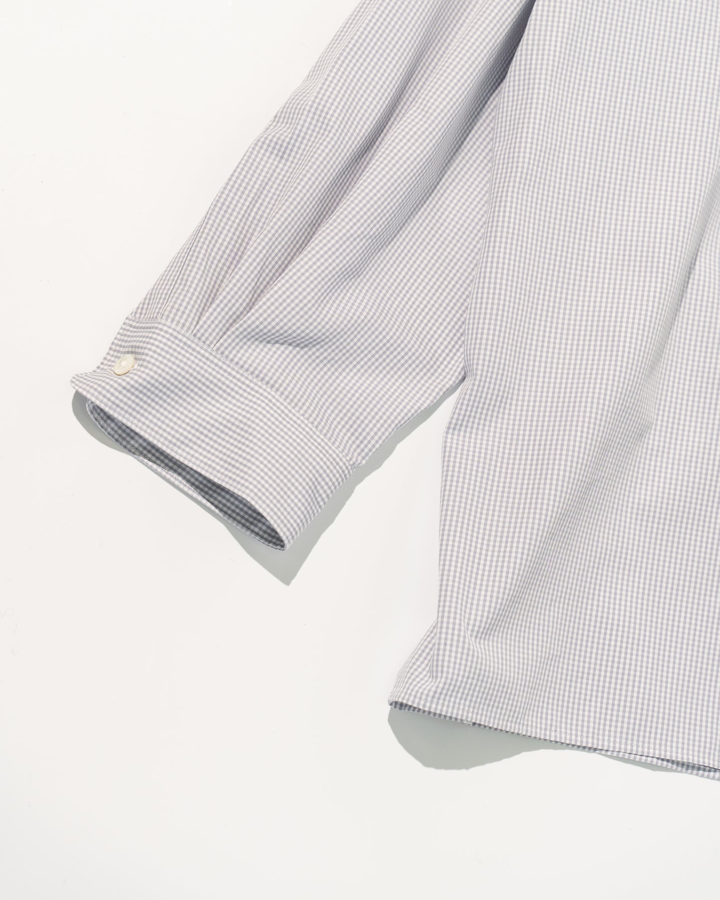 GINGHAM OPEN COLLAR SHIRT - GRAY