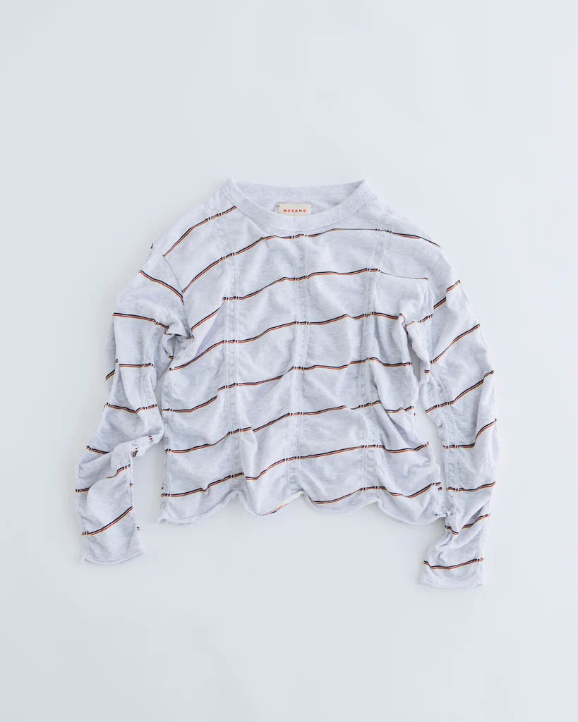 MEYAME (メヤメ) TUCKED JACQUARD BORDER PULLOVER HEATHER GRAY