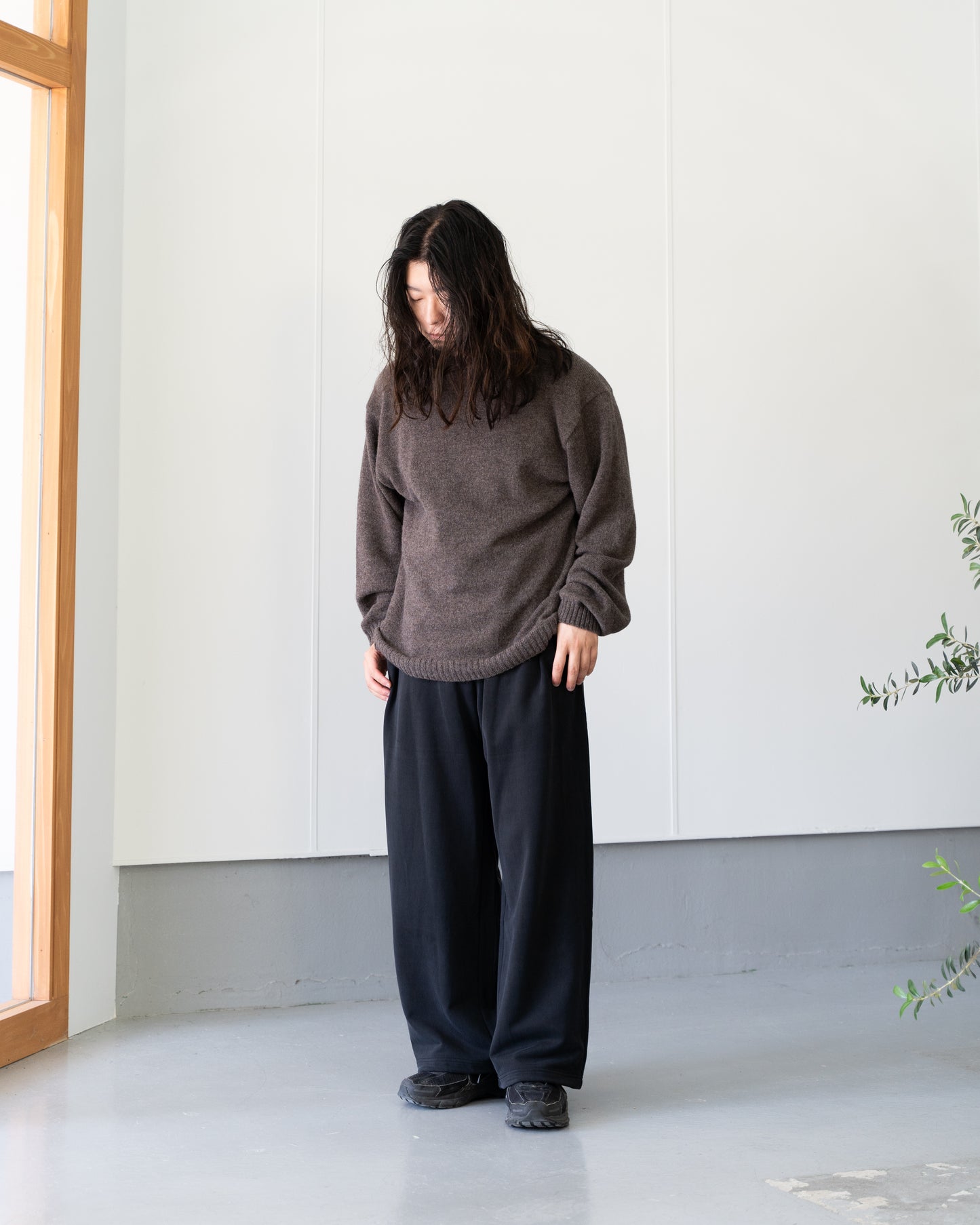 ALPACA POLO COLLAR KNIT SHIRT - BROWN