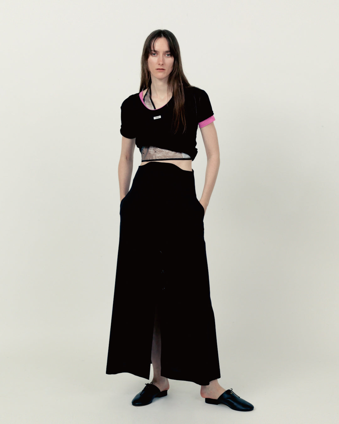 COTTON NYLON SHEER RIB S/S - BLACK