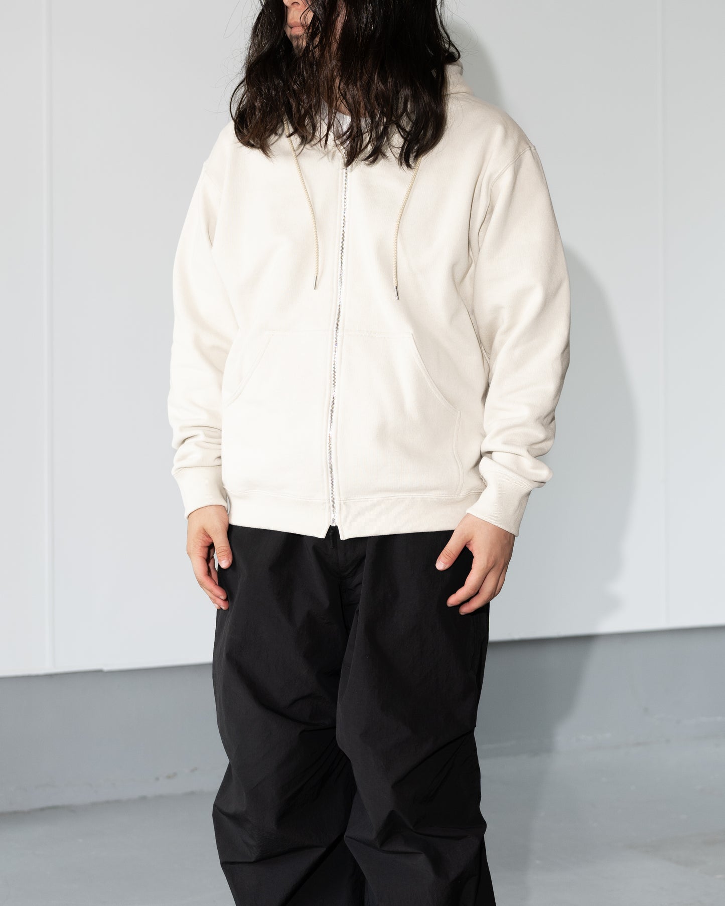 COTTON ZIP UP HOODIE - IVORY