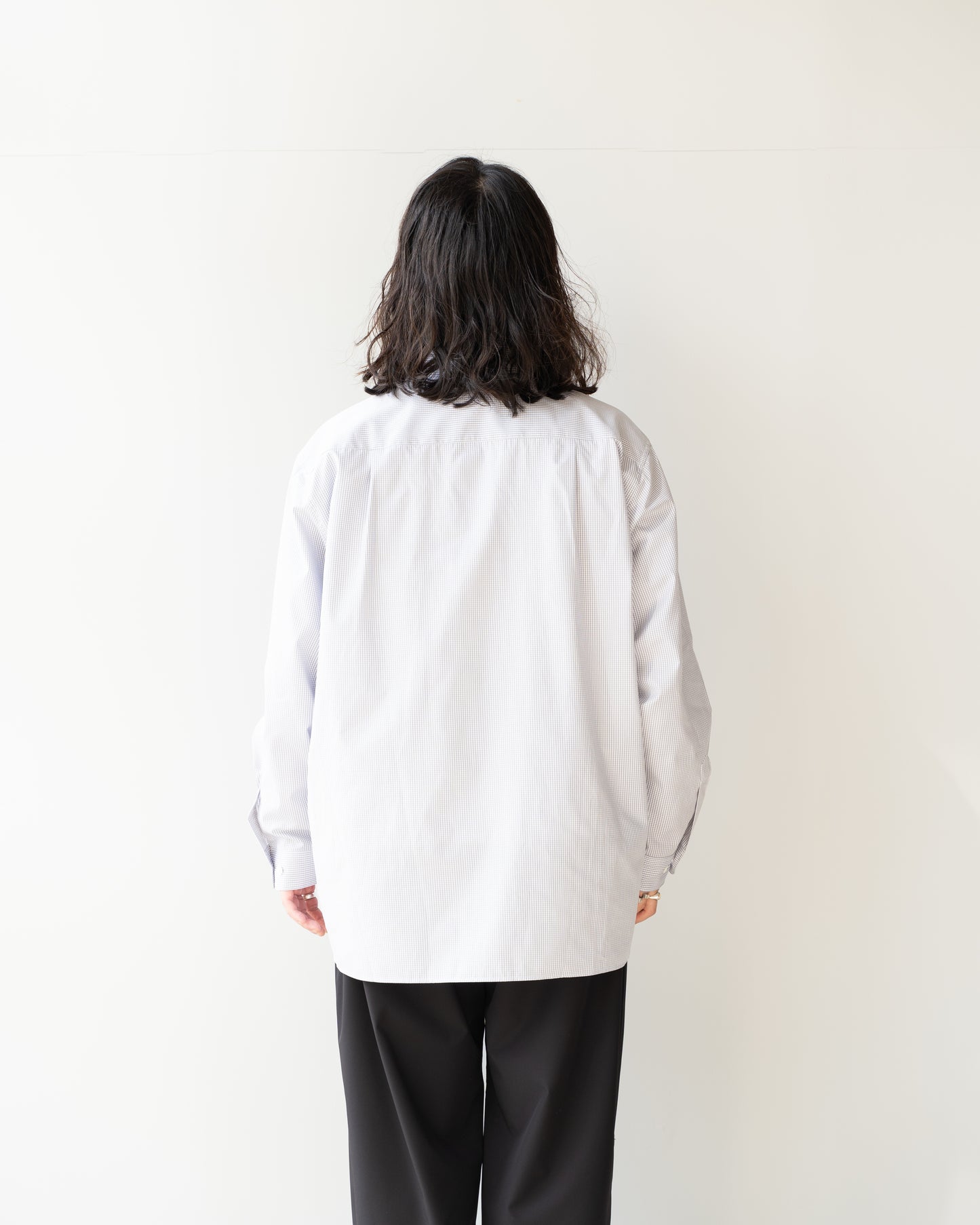 GINGHAM OPEN COLLAR SHIRT - GRAY