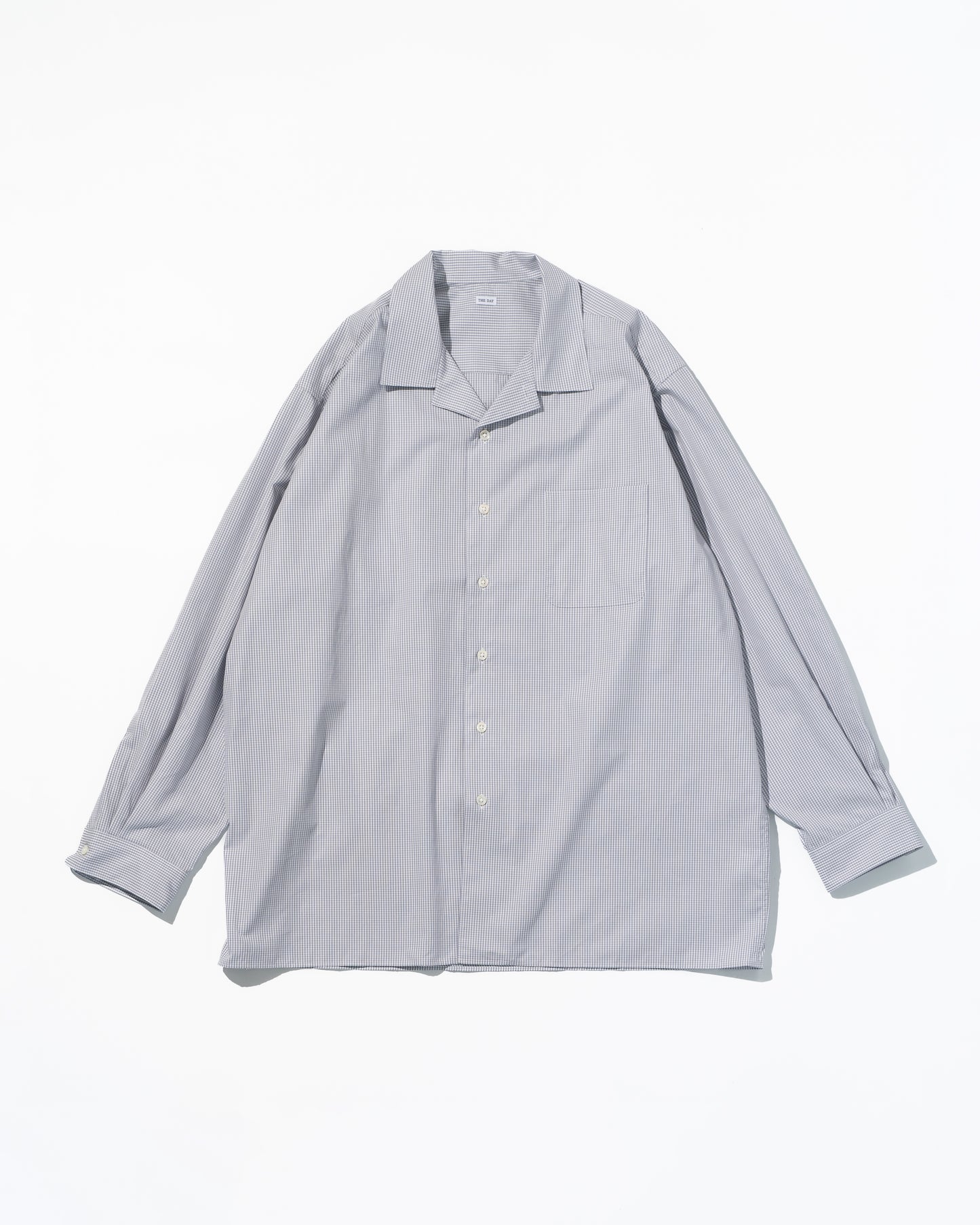 GINGHAM OPEN COLLAR SHIRT - GRAY