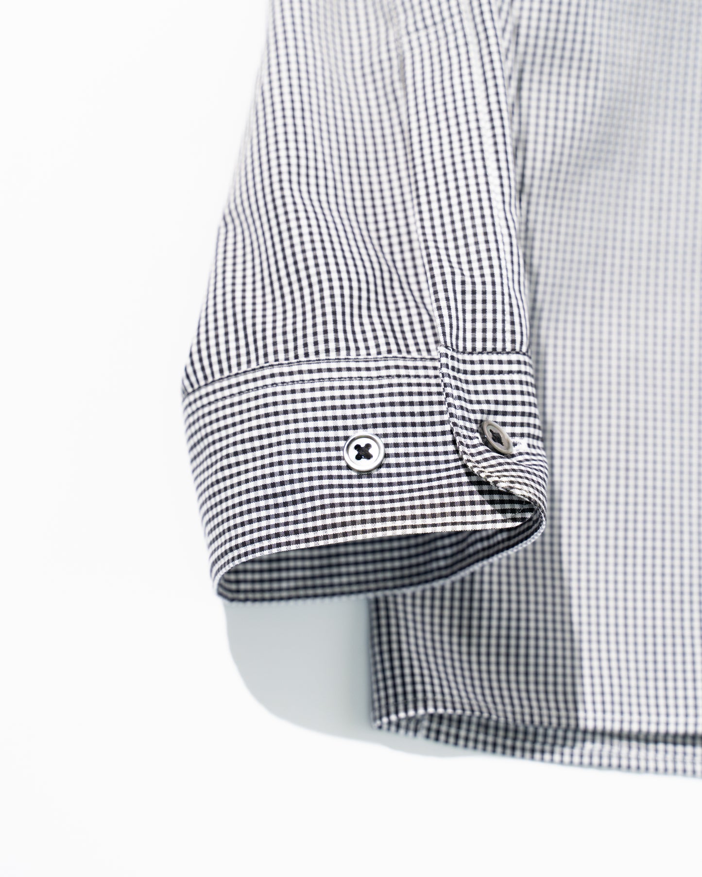 GINGHAM OPEN COLLAR SHIRT - BLACK