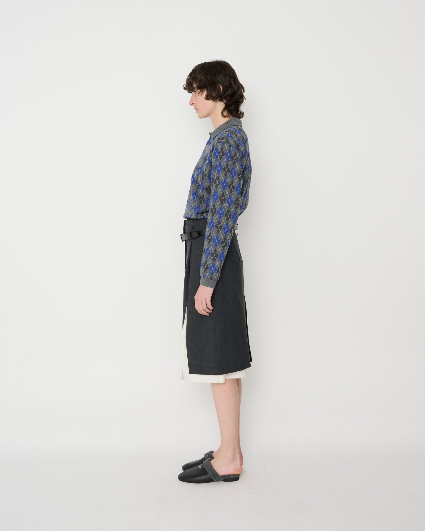 WOOL TROPICAL SLIT SKIRT - GRAY
