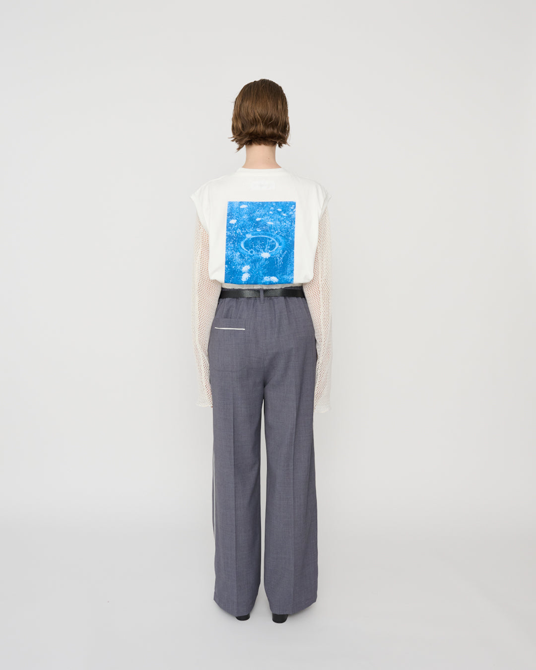 POLYESTER WOOL TROPICAL PIPING PAJAMA PANTS - GRAY