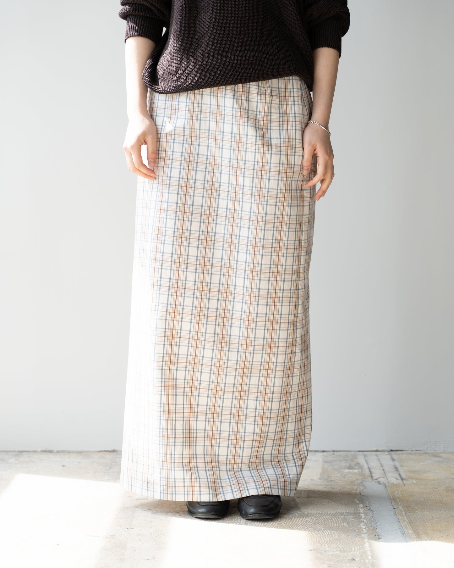 COTTON CHECK SKIRT - BEIGE CHECK