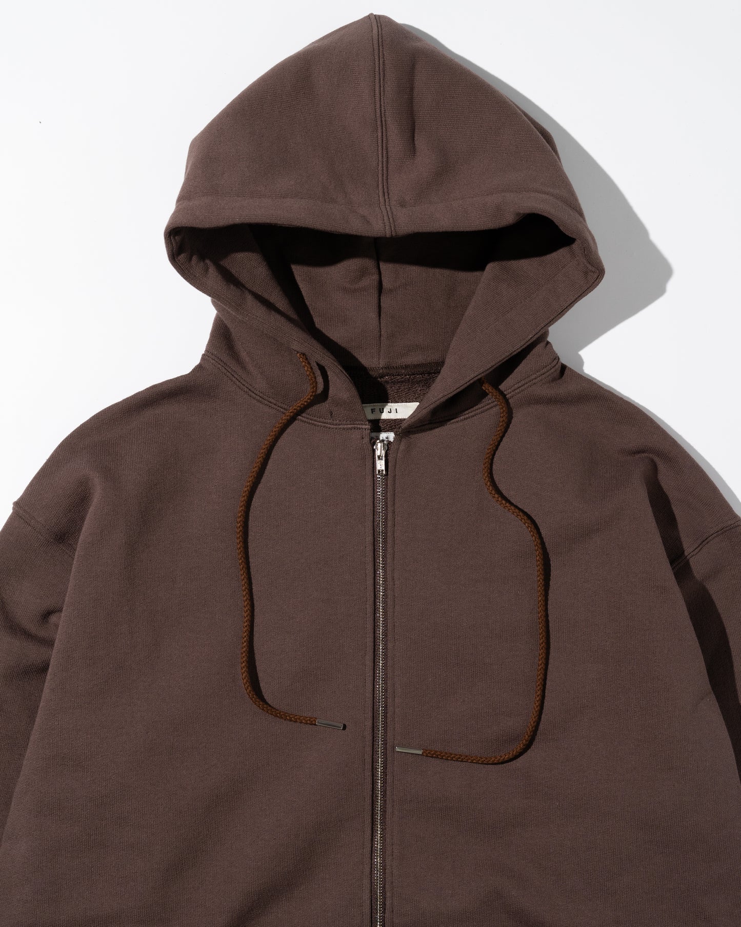 COTTON ZIP UP HOODIE - BROWN