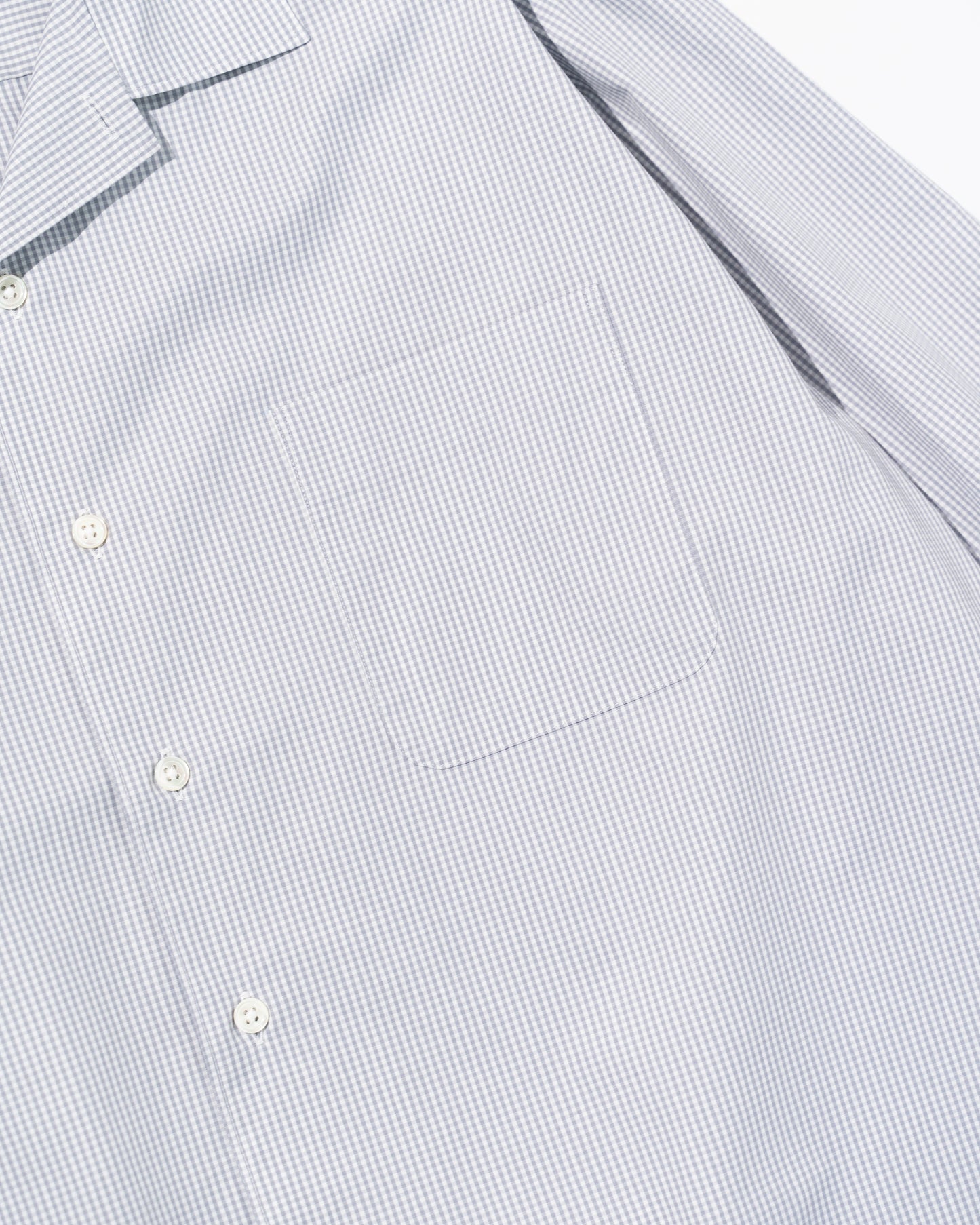 GINGHAM OPEN COLLAR SHIRT - GRAY