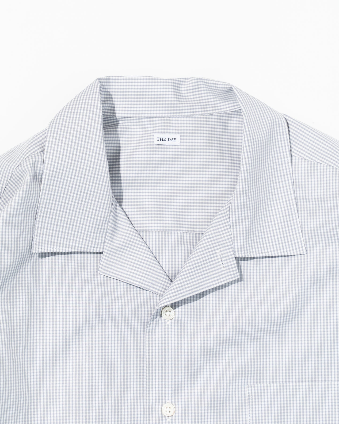 GINGHAM OPEN COLLAR SHIRT - GRAY