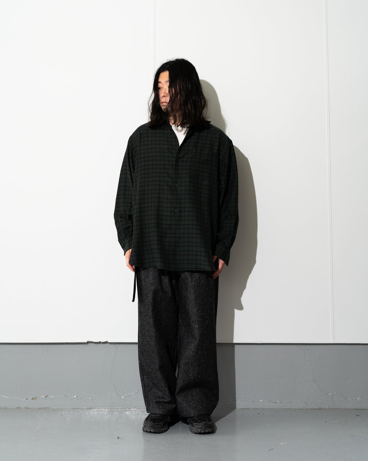 SILK PLAID WIDE SHIRTS - GREEN