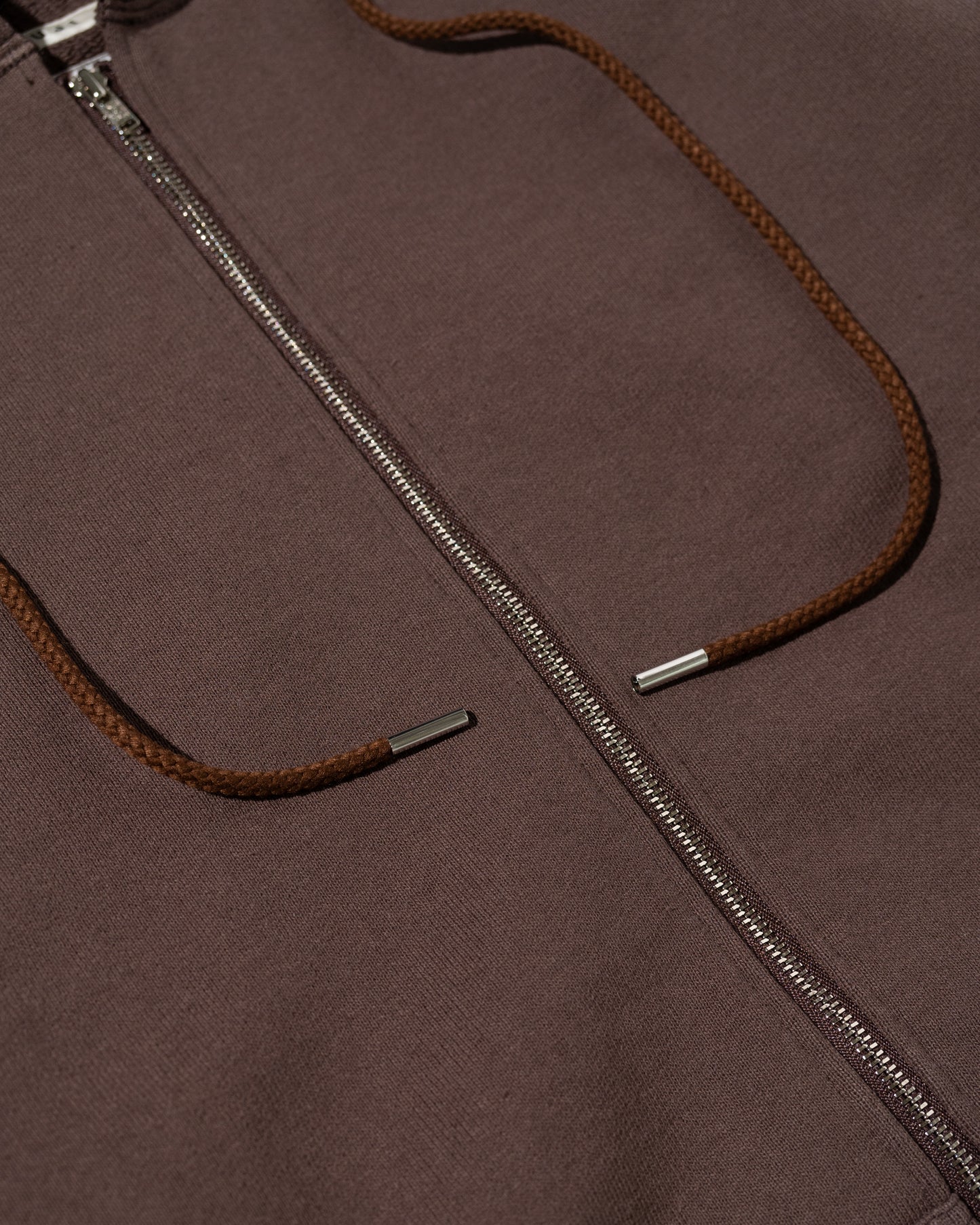 COTTON ZIP UP HOODIE - BROWN