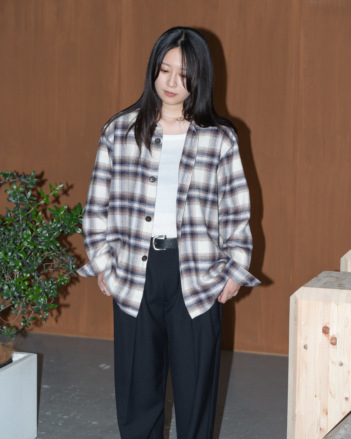 COTTON CHECK SHIRT JACKET (femme) - BROWN NAVY CHECK