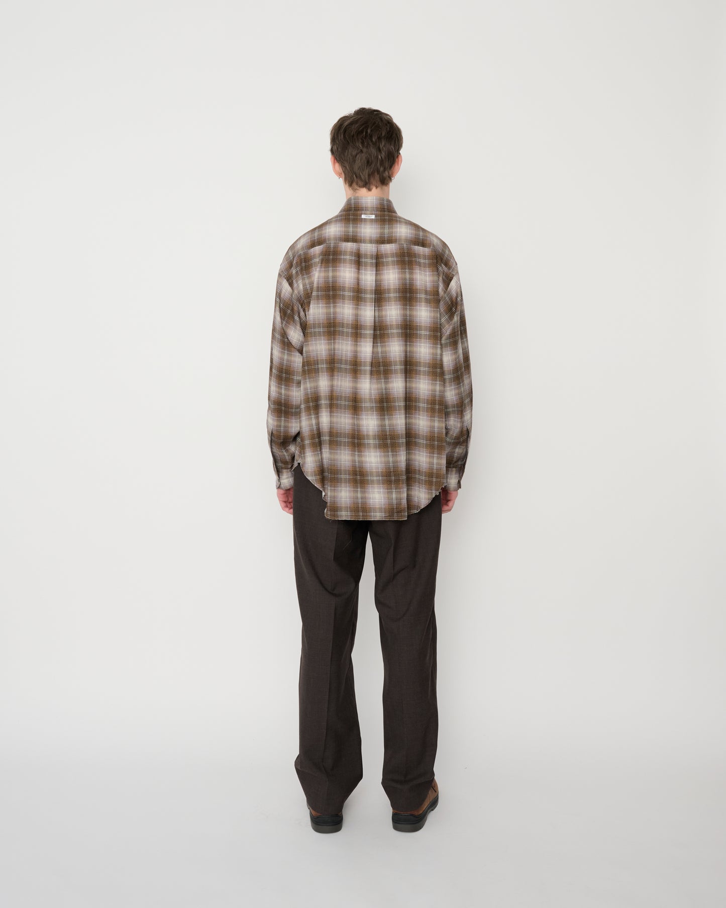COTTON RAYON SILK PRINT CHECK REGULAR SHIRT - BROWN CHECK