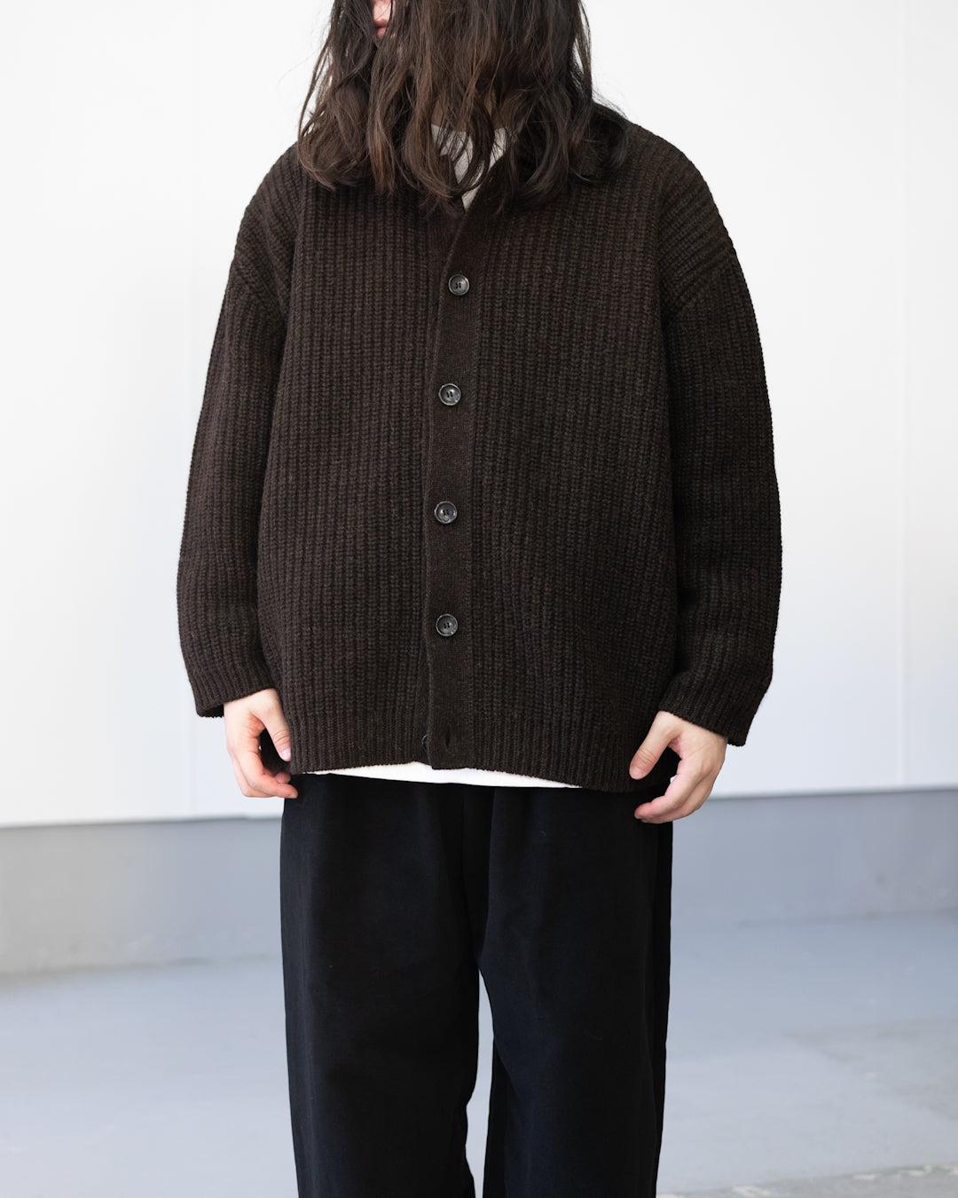 BABY ALPACA KNIT JACKET - BROWN
