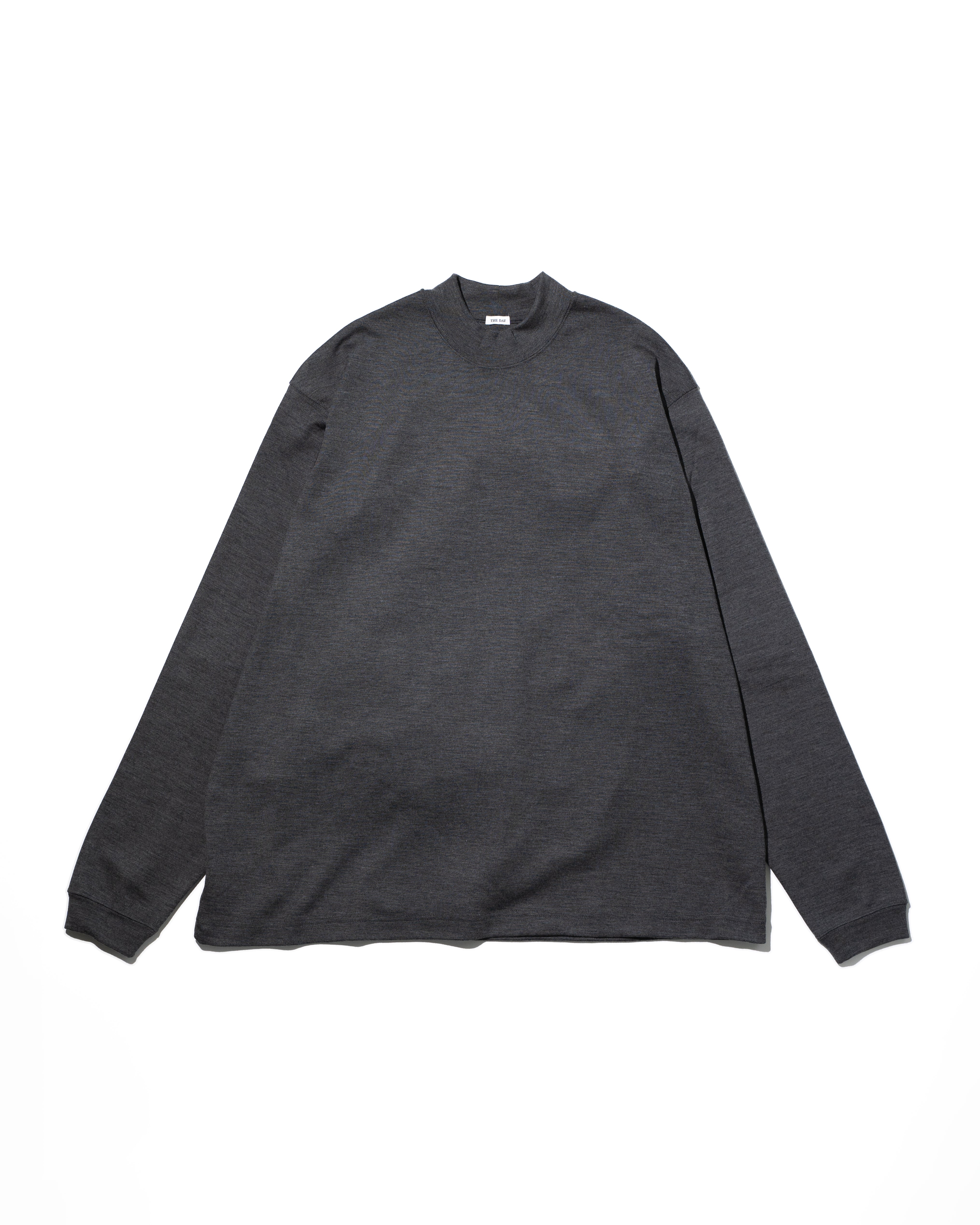 THE DAY MERINO WOOL MOCK NECK LONG SLEEVE SHIRT GRAY | HAKU