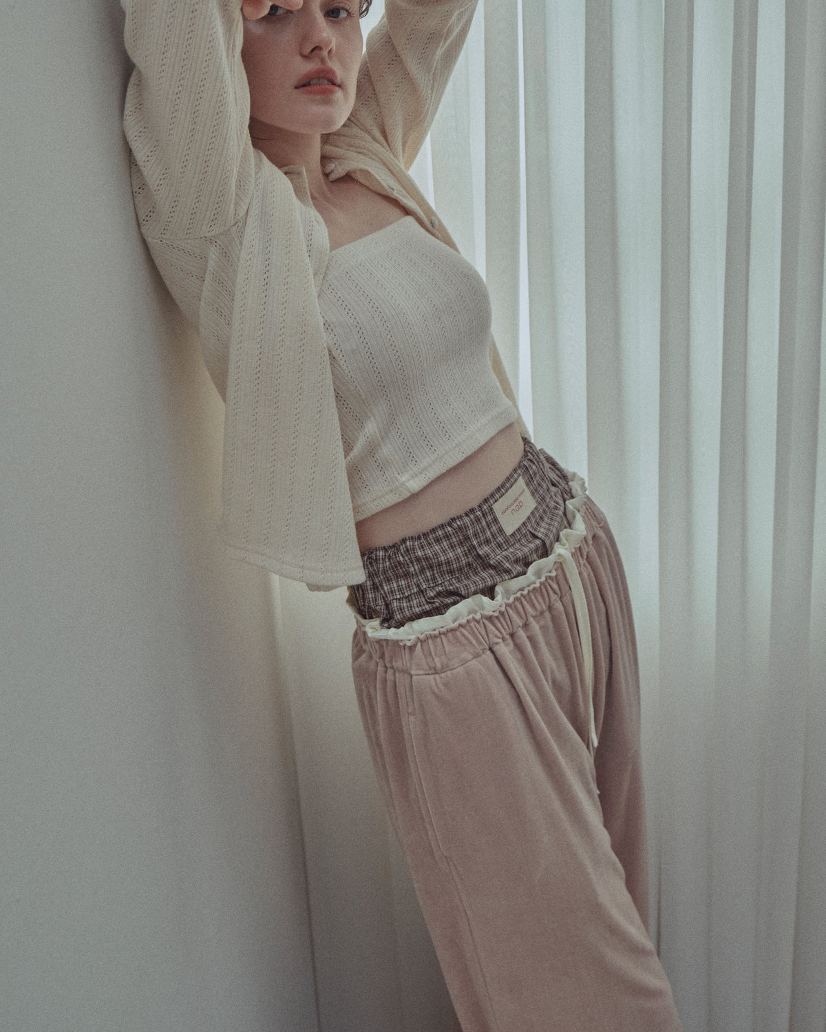 LAYERED VELOUR PANTS - NAVY