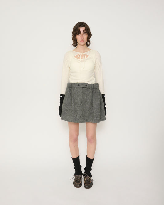 WOOL RIB FRONT STRING PULLOVER - OFF WHITE