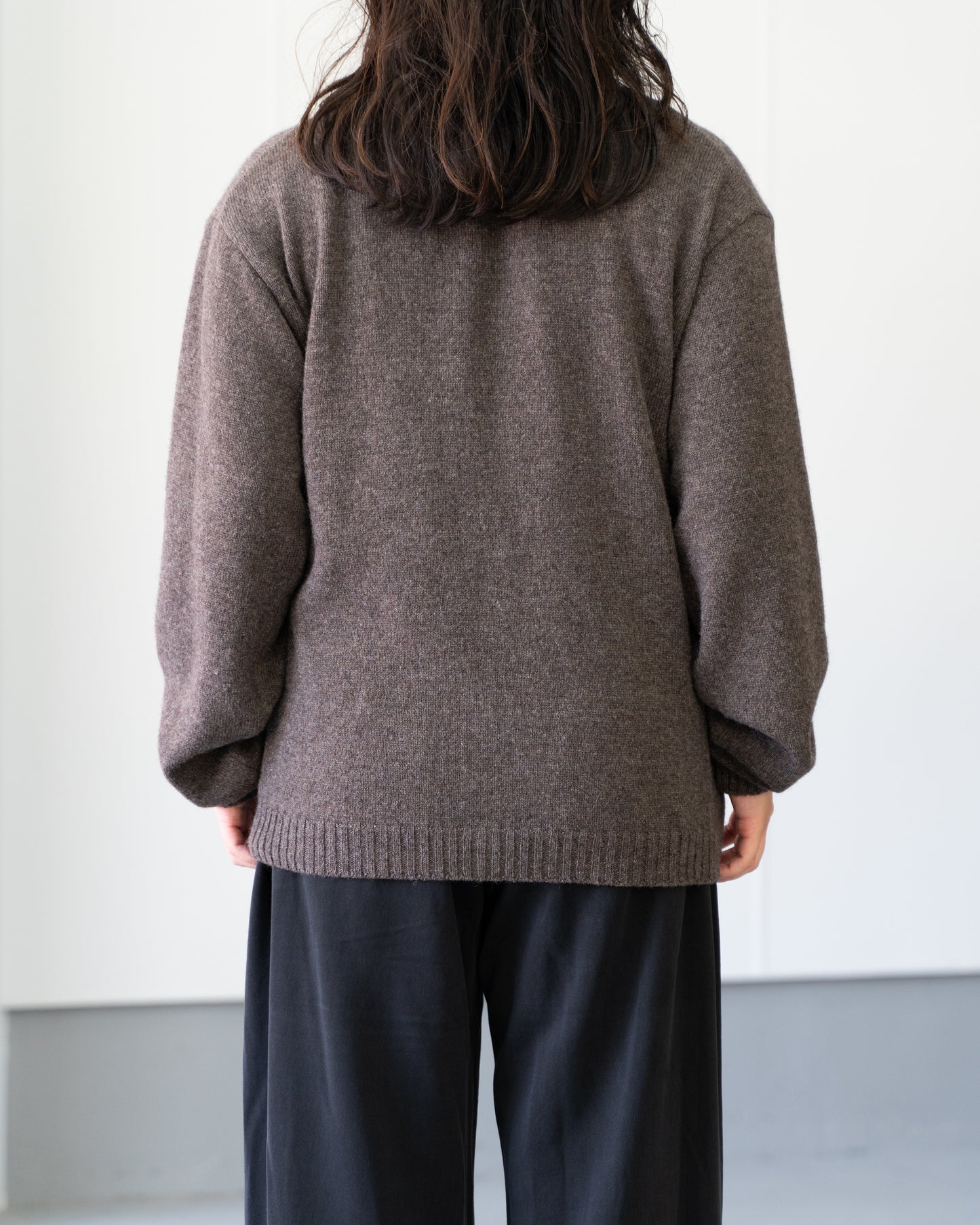 ALPACA POLO COLLAR KNIT SHIRT - BROWN