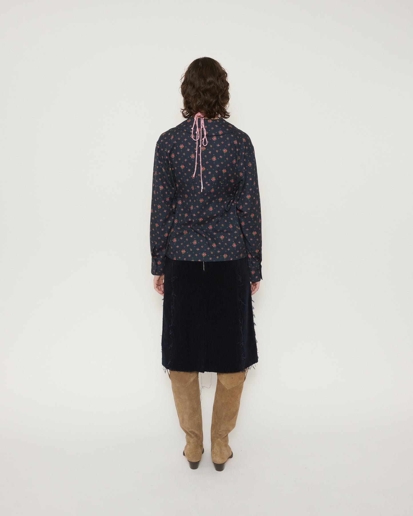 FLOWER PRINT SAILOR COLLAR SHIRT - NAVY
