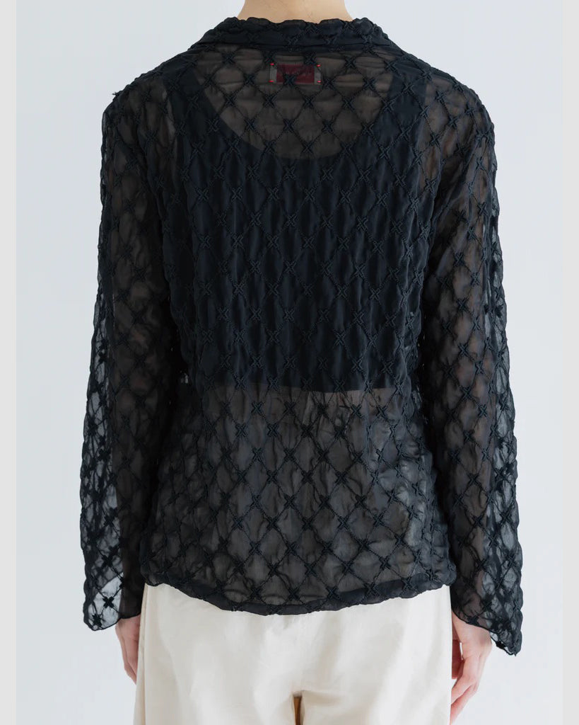 LACE SKIPPER BLOUSE - NAVY