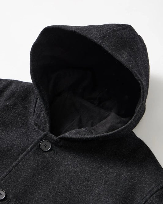 MELTON HOODED COAT - BLACK