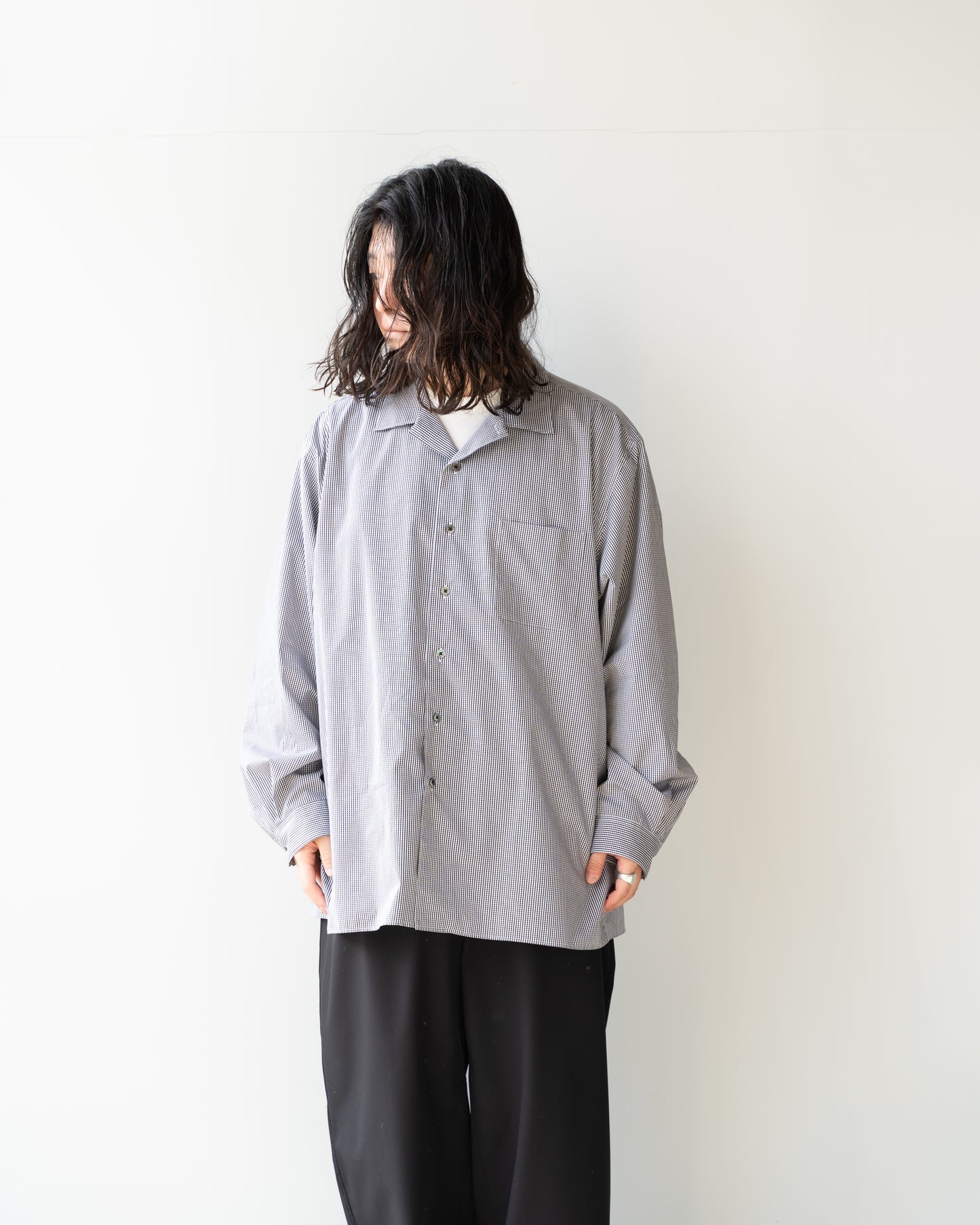 GINGHAM OPEN COLLAR SHIRT - BLACK
