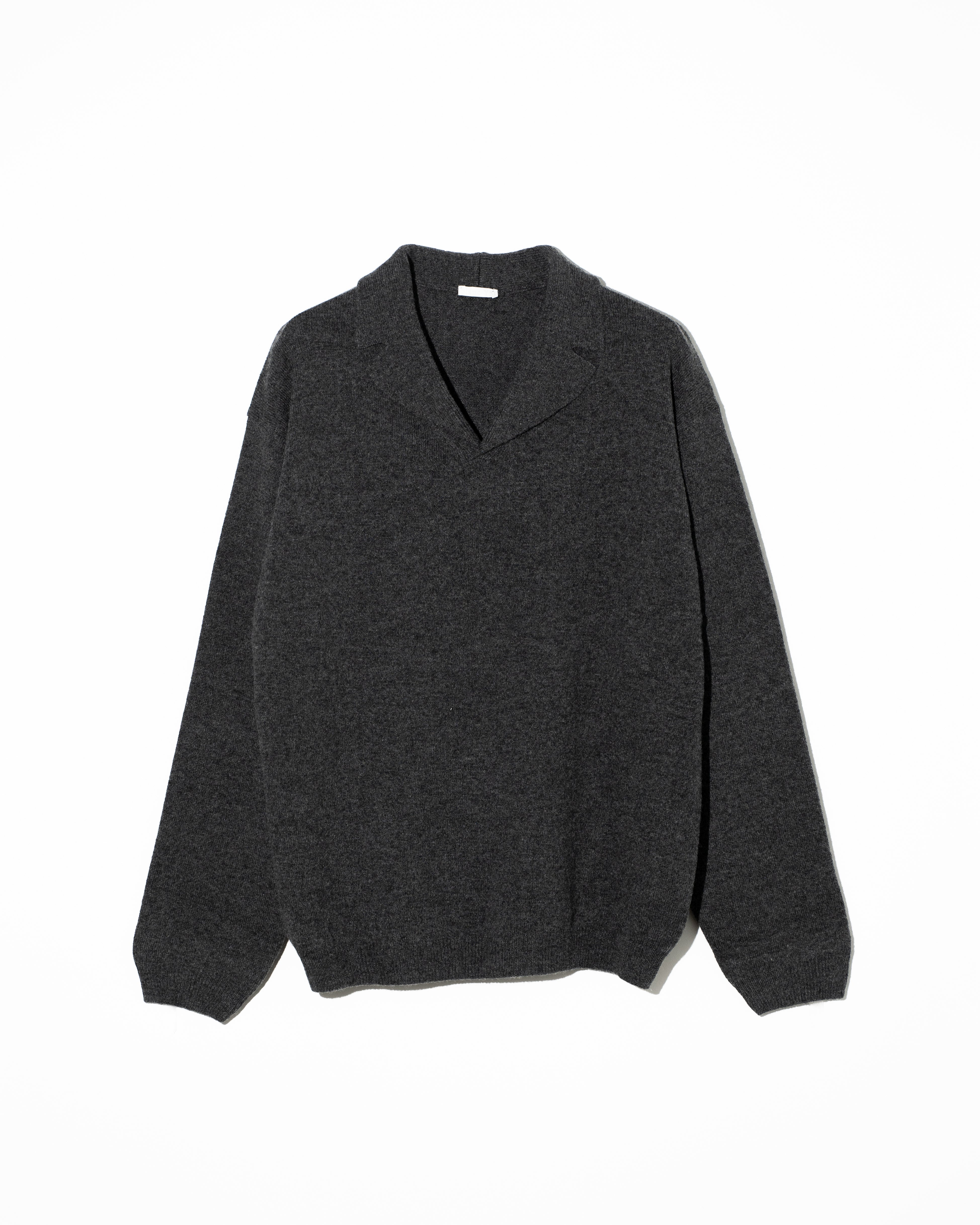 Blanc YM (ブランワイエム) WOOL OPEN COLLAR KNIT SHIRTS GRAY | HAKU
