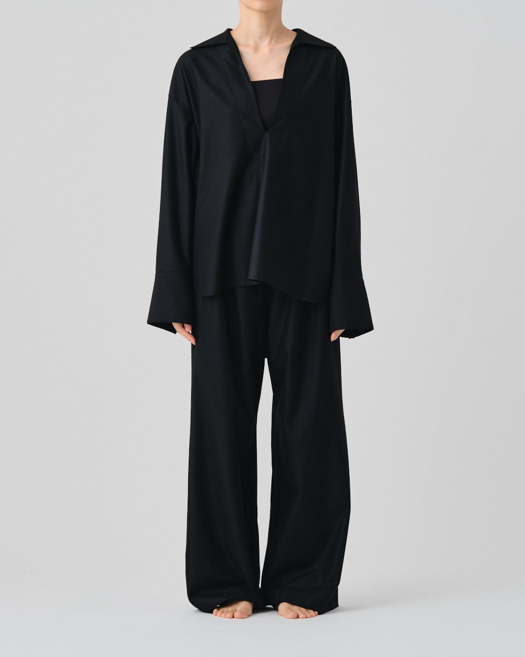 COMPRESSED WOOL JERSEY BALANCIRCULAR® LONG SLEEVE SKIPPER SHIRT - BLACK