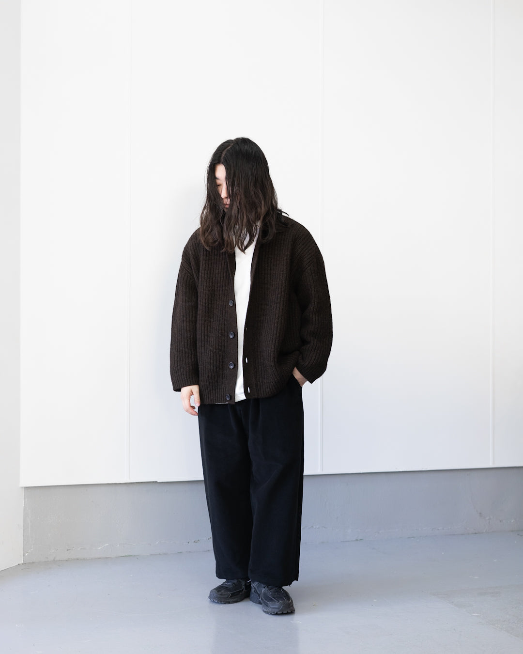 BABY ALPACA KNIT JACKET - BROWN