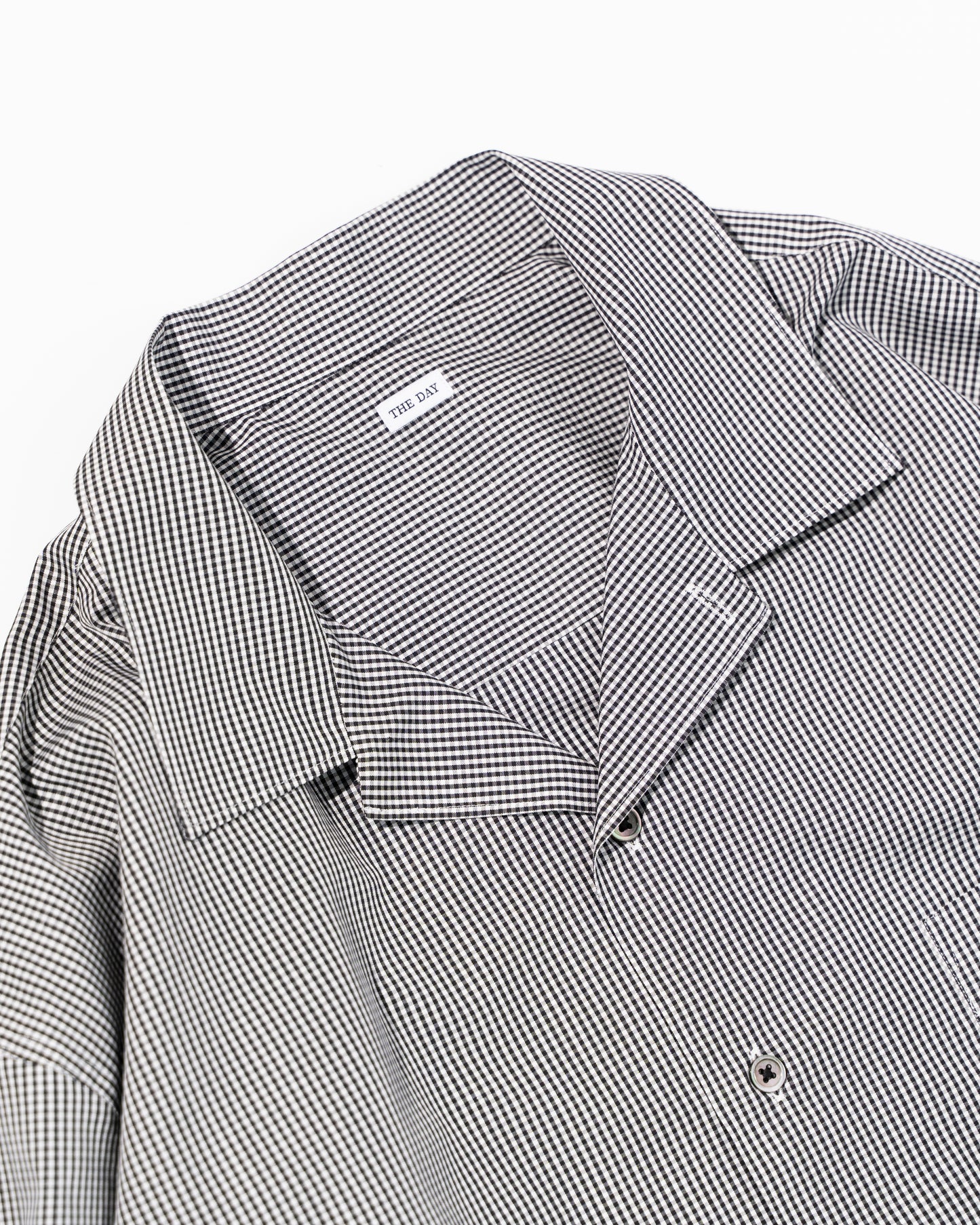 GINGHAM OPEN COLLAR SHIRT - BLACK