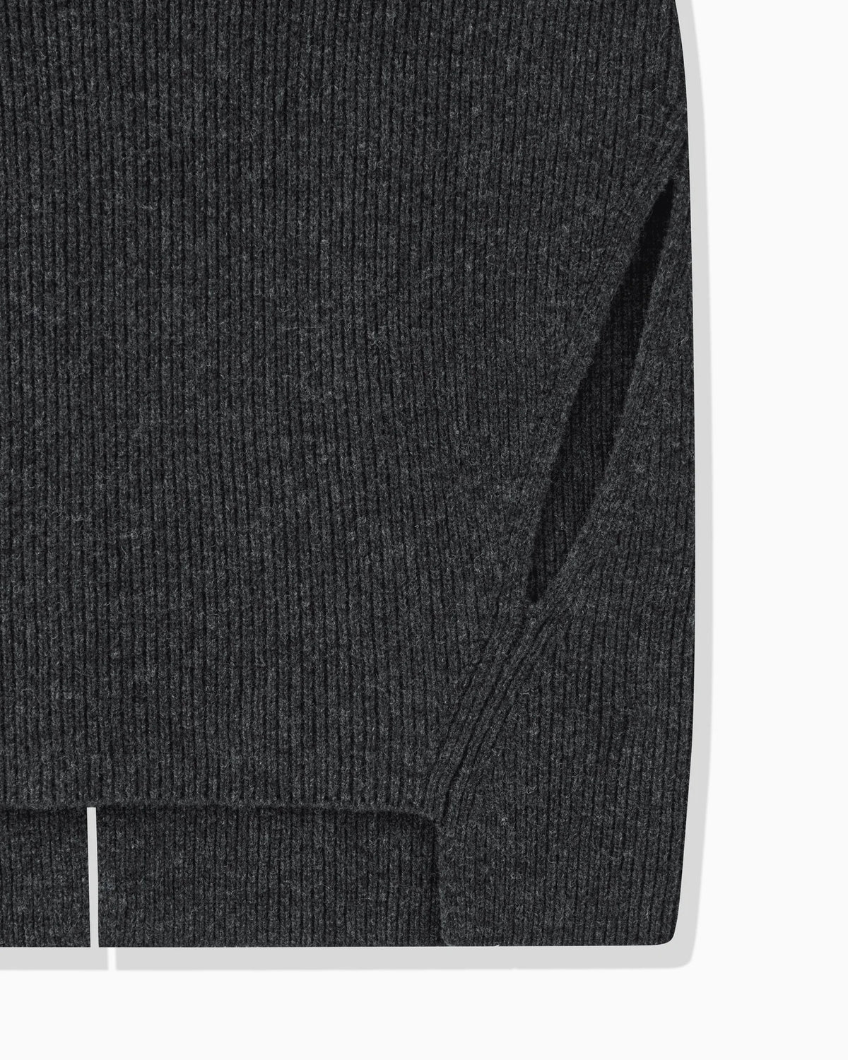 WOOL RIB KNIT PONCHO - DARK GRAY