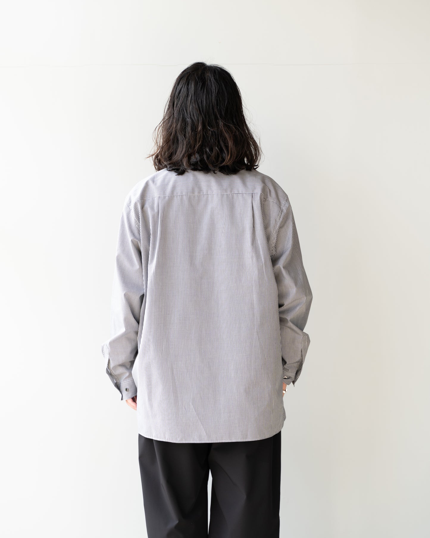 GINGHAM OPEN COLLAR SHIRT - BLACK