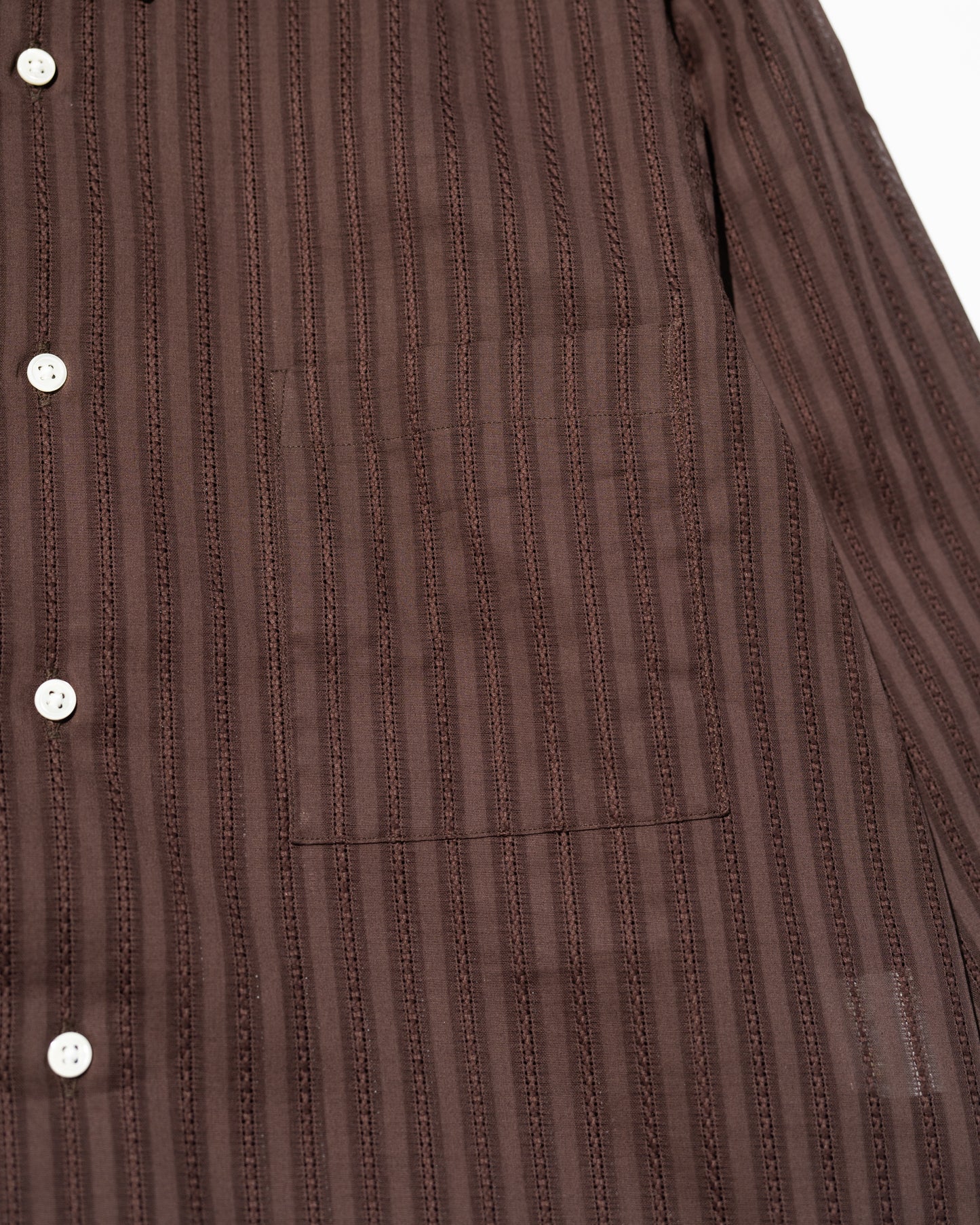 LENO WEAVE COTTON STRIPE SHIRT - BROWN