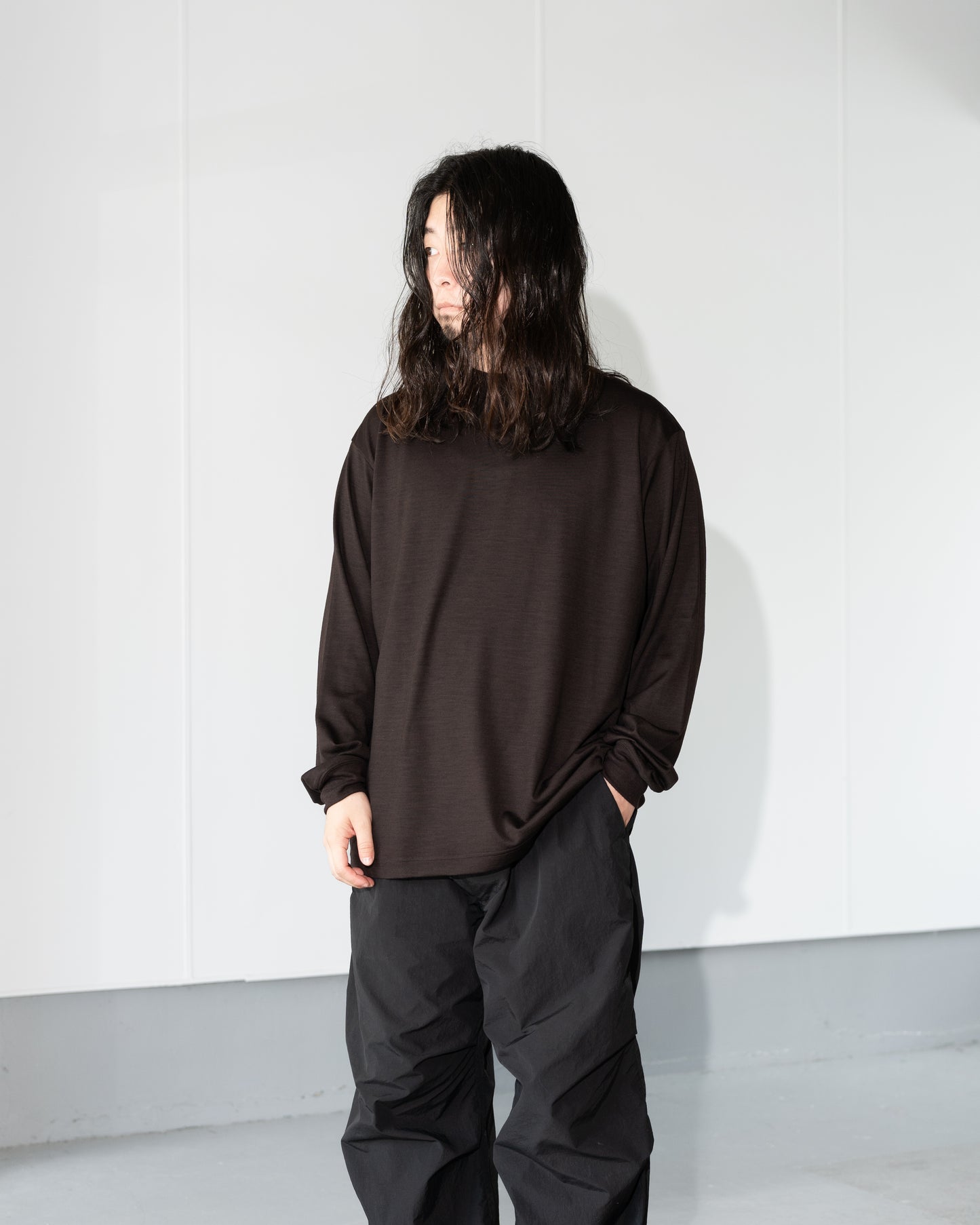 WOOL L/S T-SHIRTS - BROWN