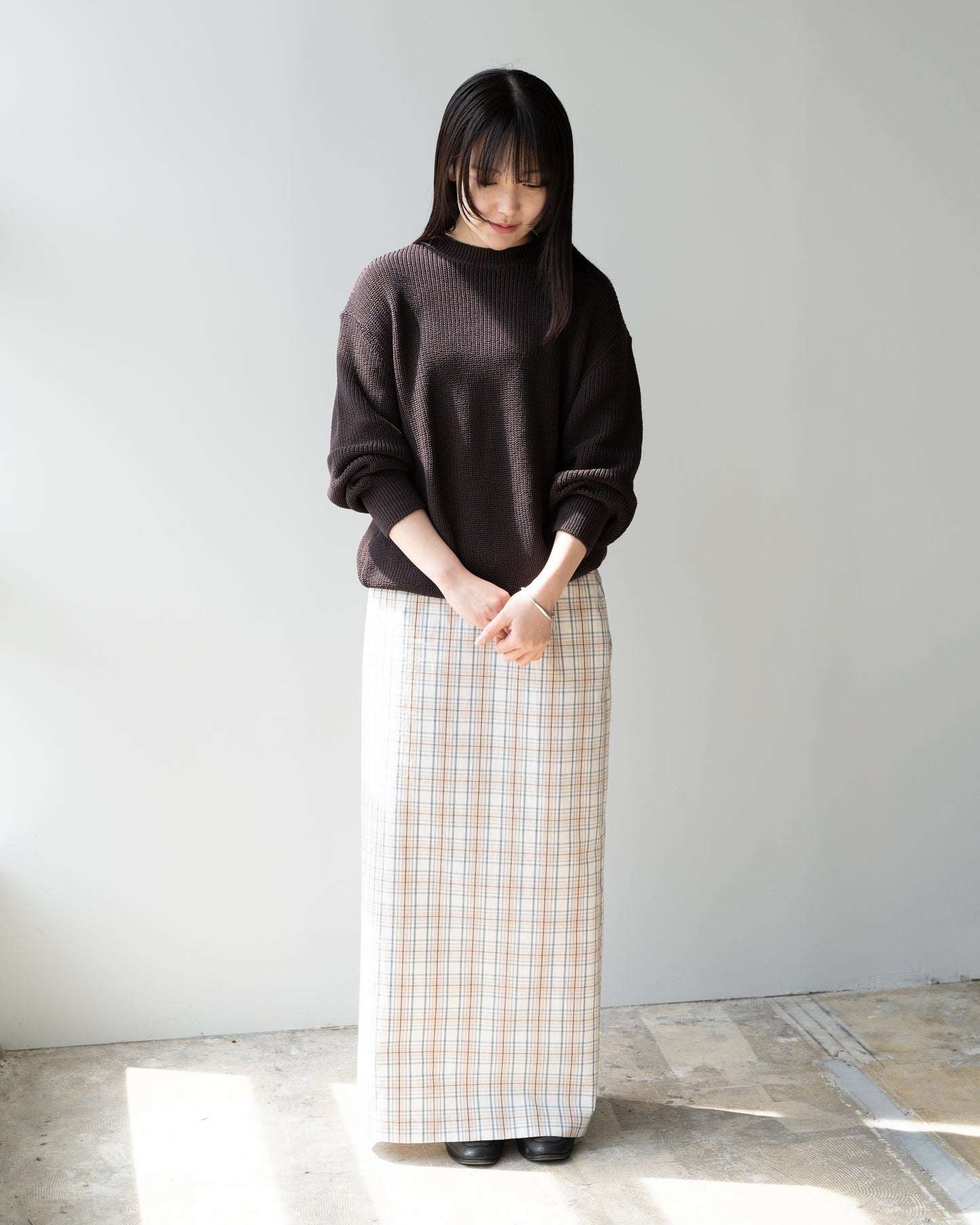 COTTON CHECK SKIRT - BEIGE CHECK