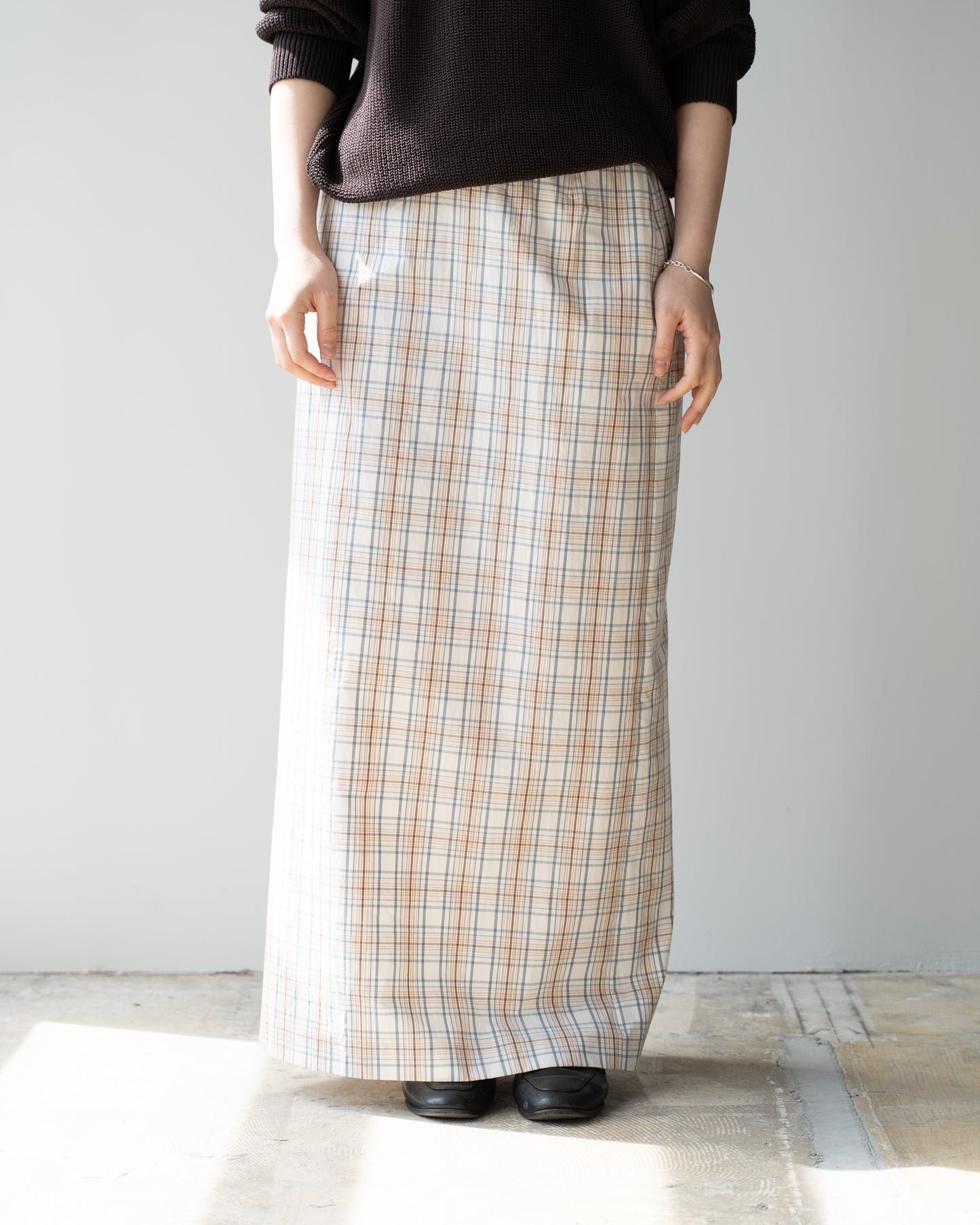 COTTON CHECK SKIRT - BEIGE CHECK