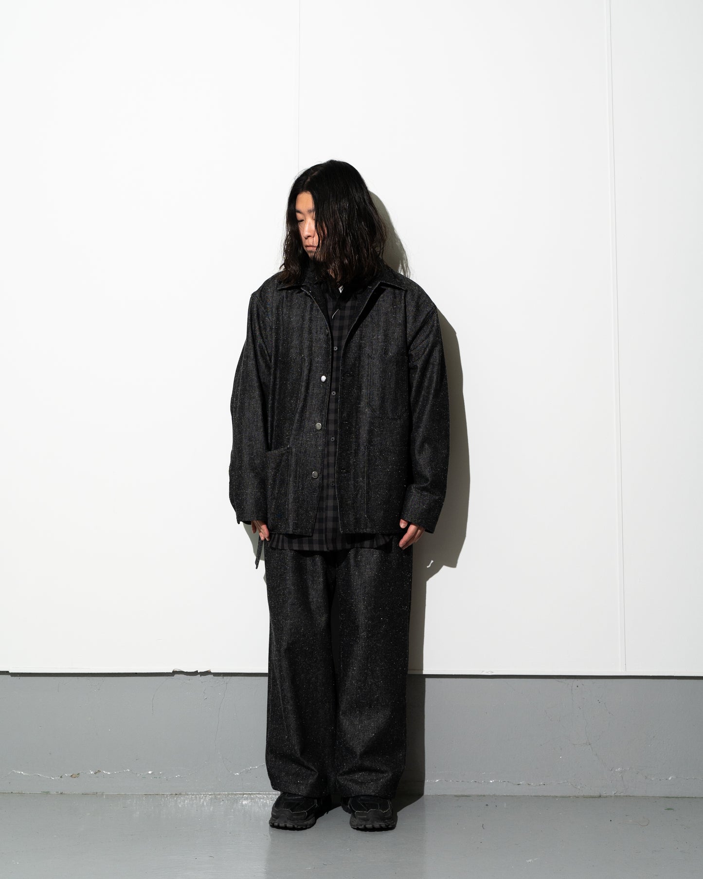 SILK DENIM COVERALL - BLACK