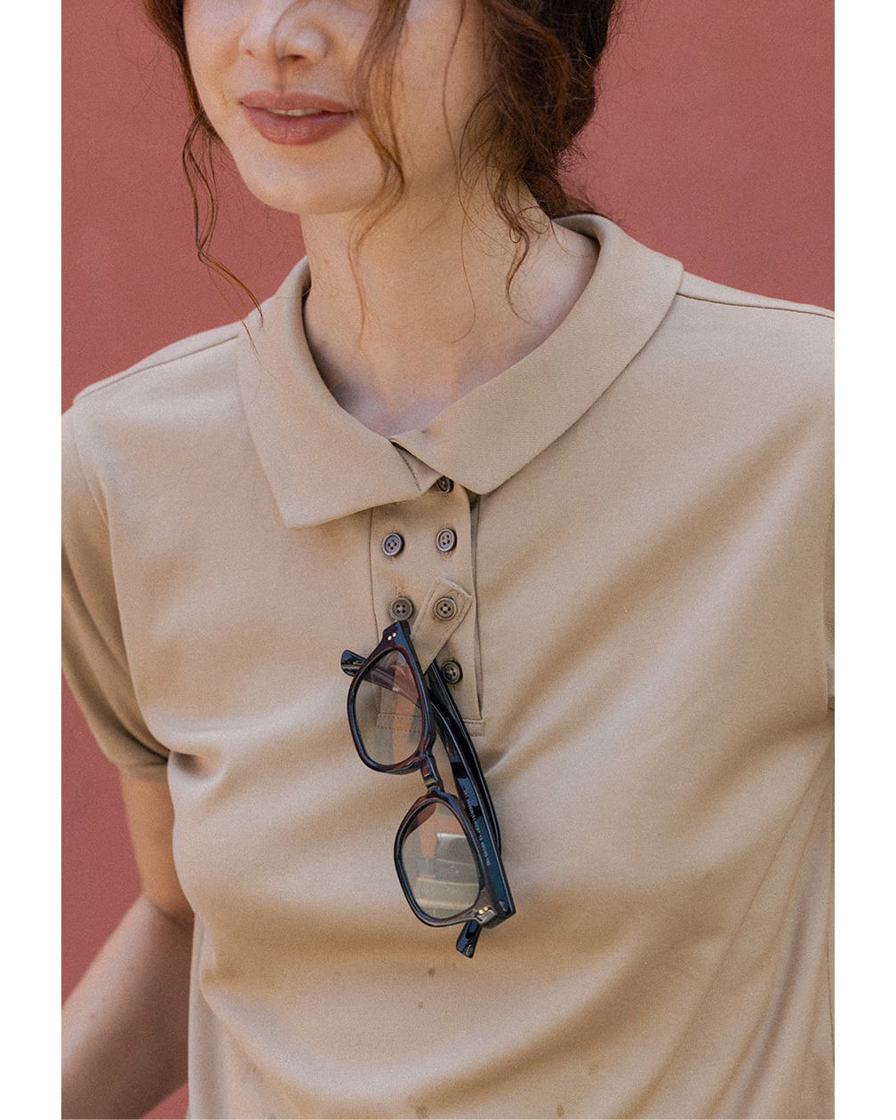ASYMME POLO WITH TAB - BEIGE