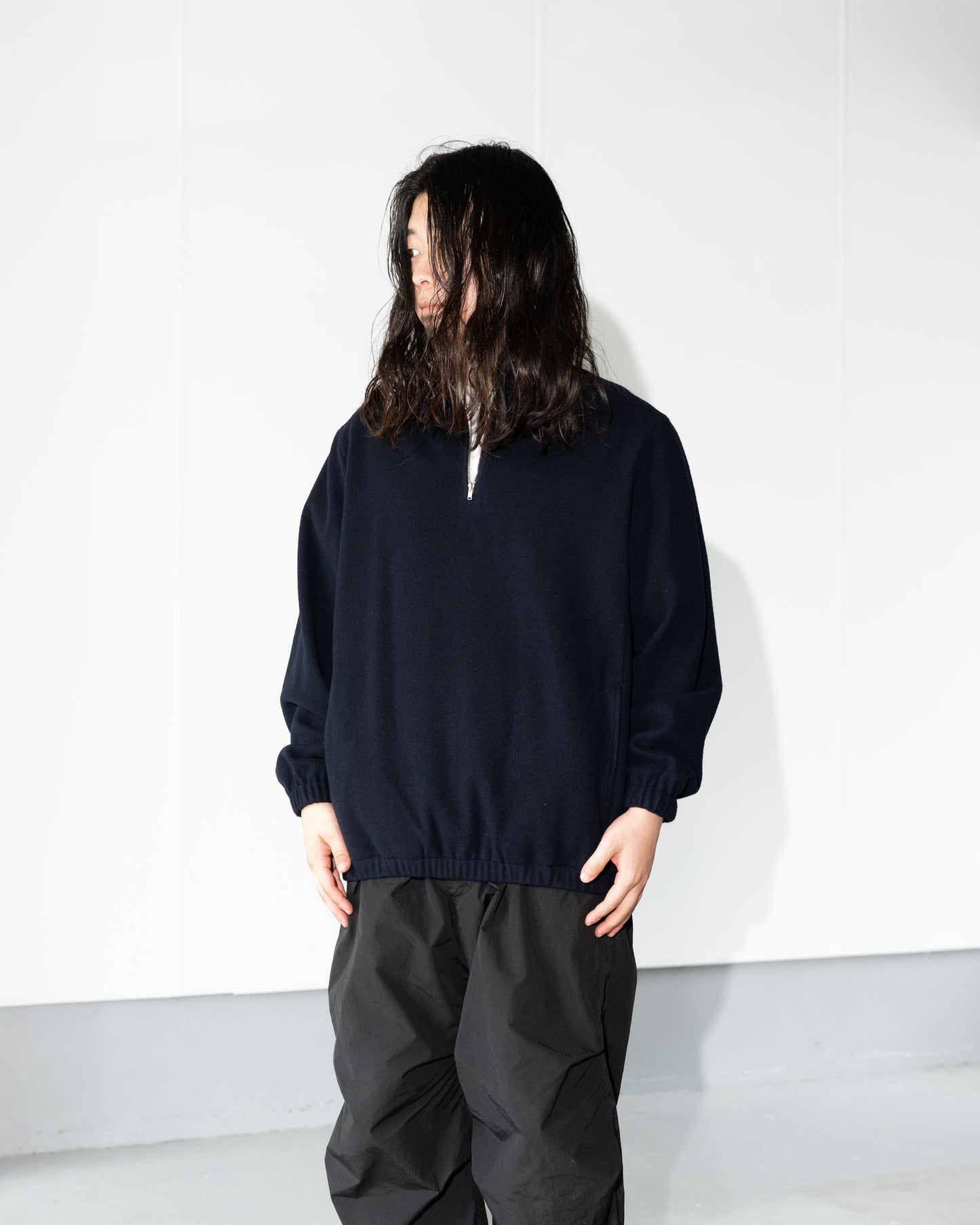 BRUSHED WOOL PULLOVER - NAVY
