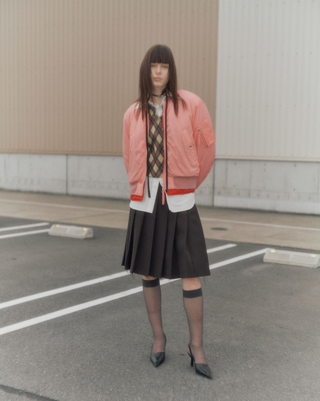 POLYESTER W CLOTH PLEATS SKIRT - BLACK