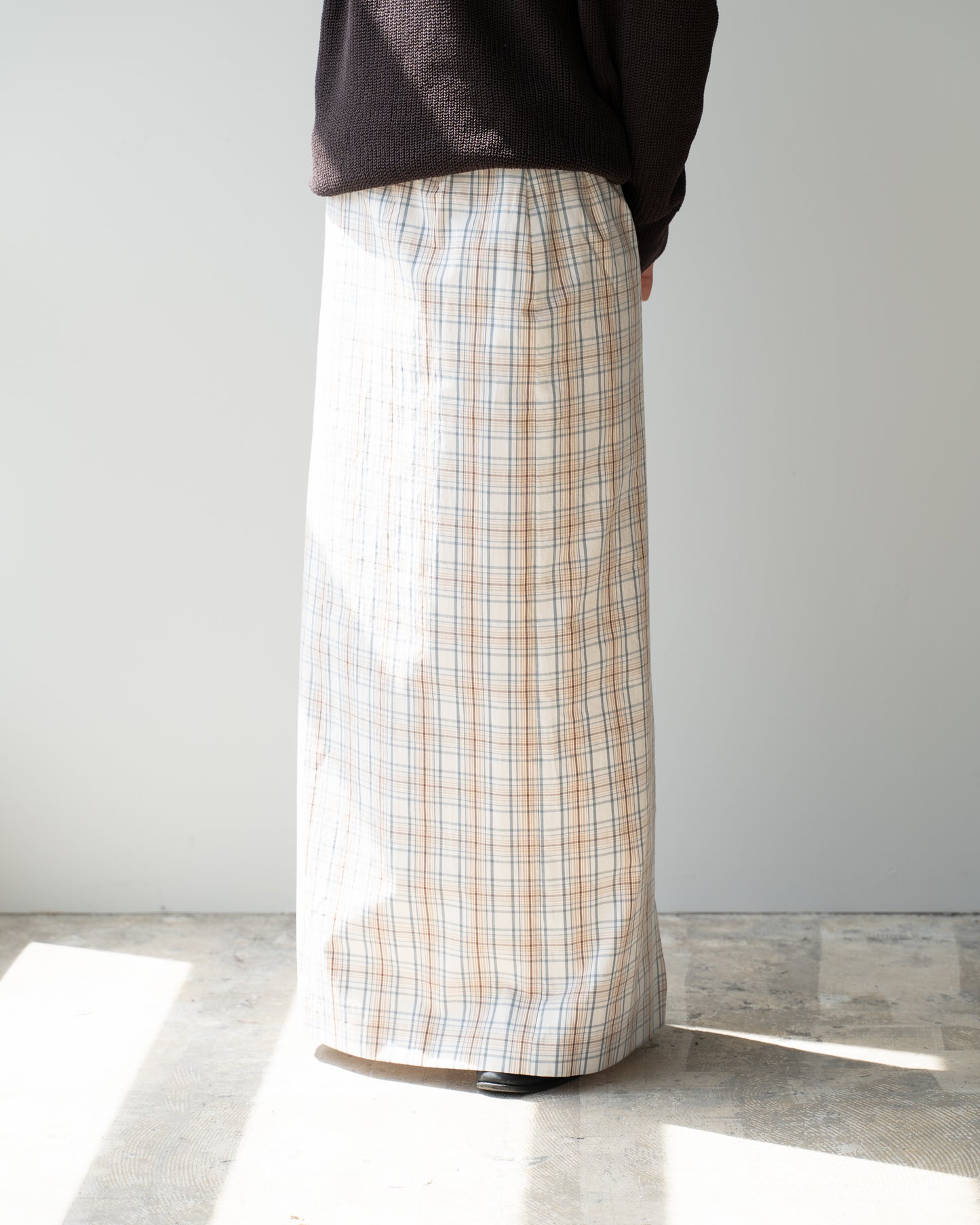 COTTON CHECK SKIRT - BEIGE CHECK
