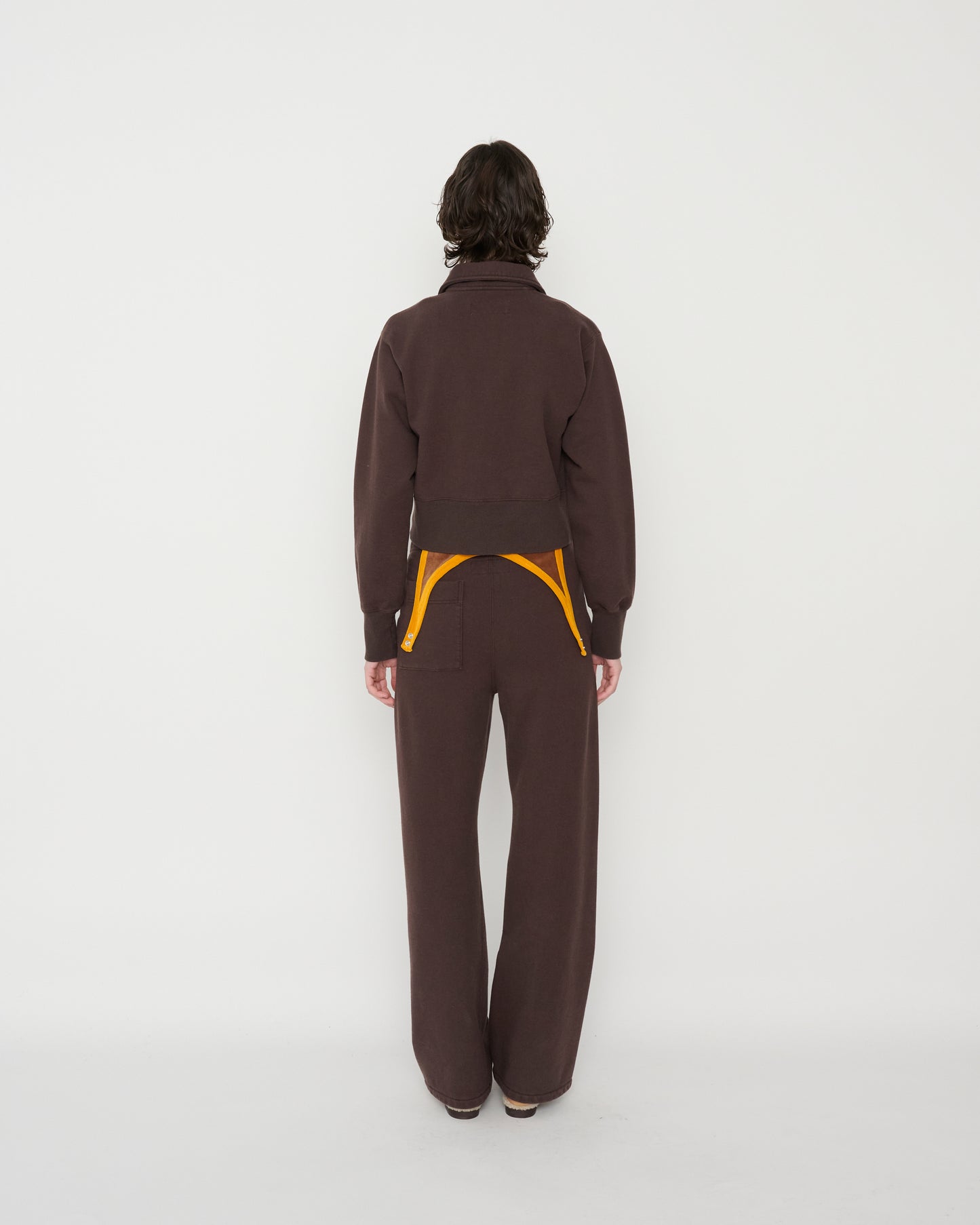 FROSTING COTTON FLEECE SNAP COLLAR PULLOVER - BROWN