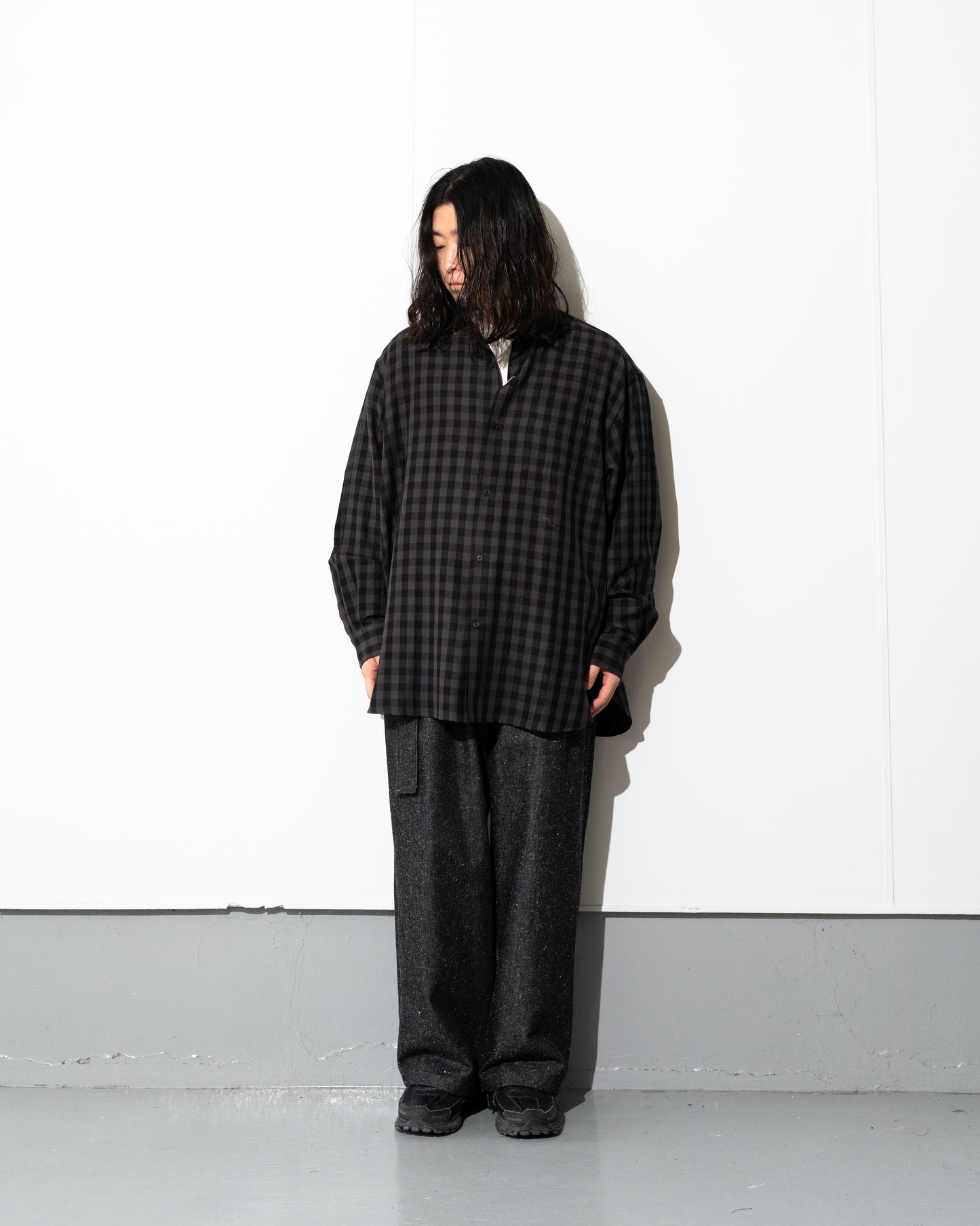 SILK PLAID WIDE SHIRTS - BLACK
