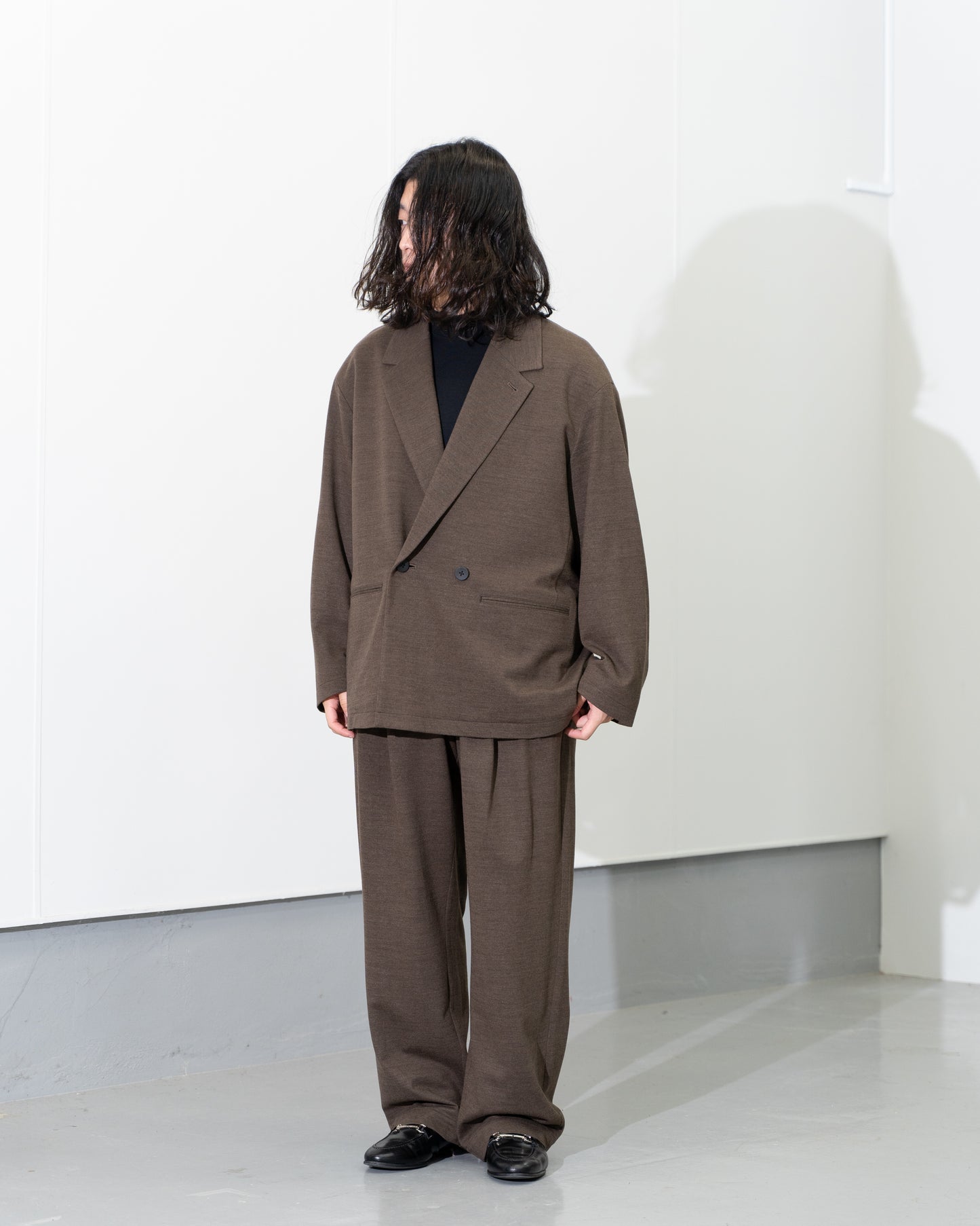 36G WOOL HERRINGBONE DOUBLE JACKET - BROWN