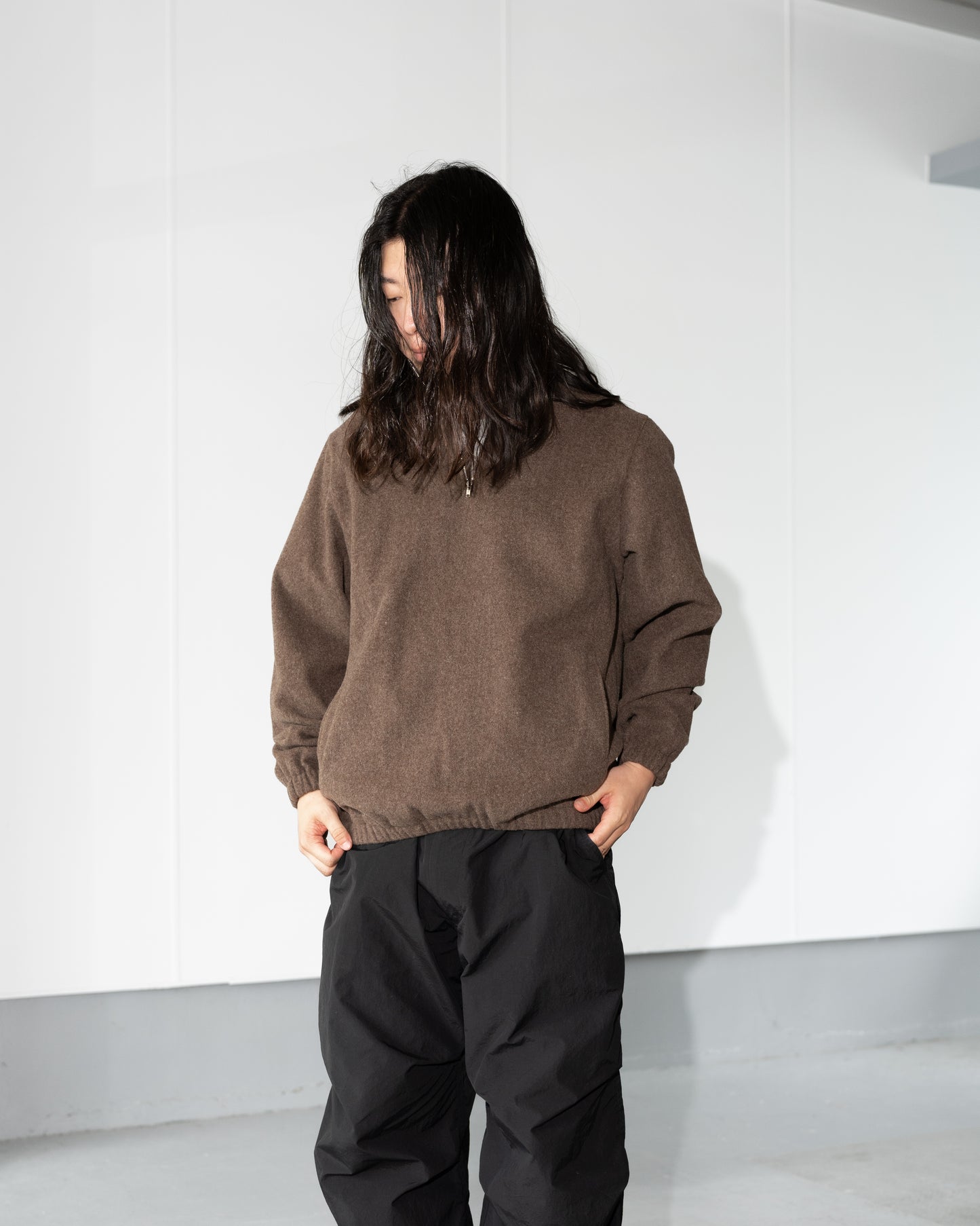 BRUSHED WOOL PULLOVER - BROWN