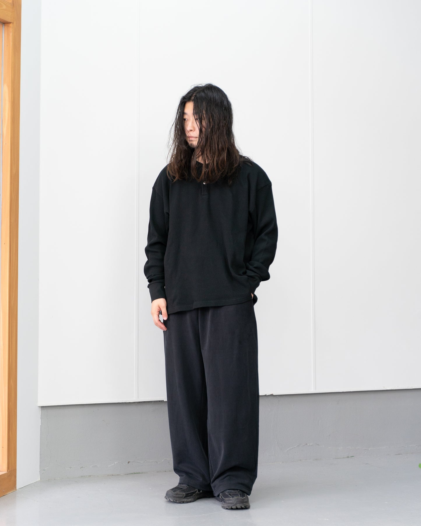 18G GARMENT DYE WAFFLE - BLACK